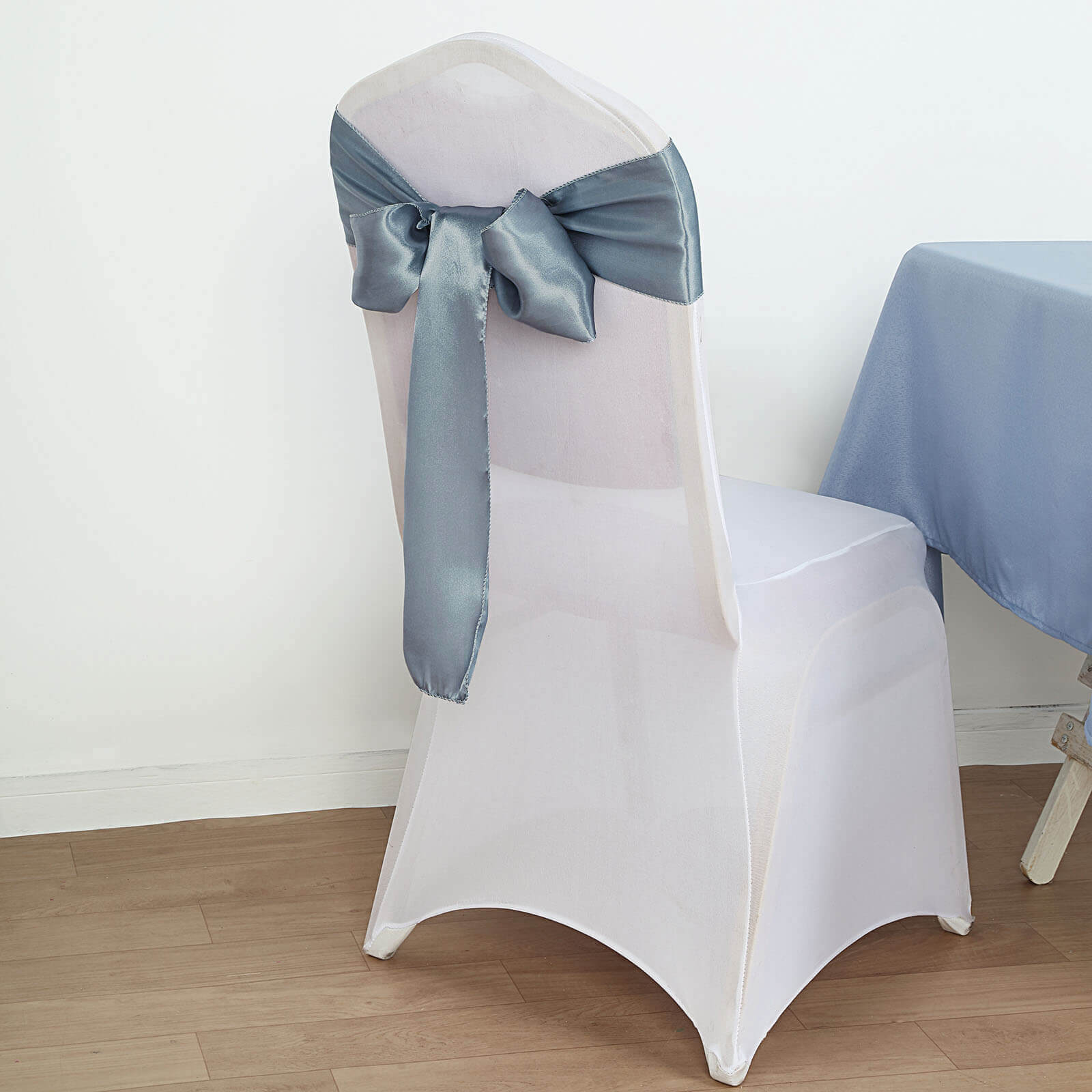 5 Pack Satin Chair Sashes Dusty Blue - Durable Chair Bows with Shiny Finish 6x106