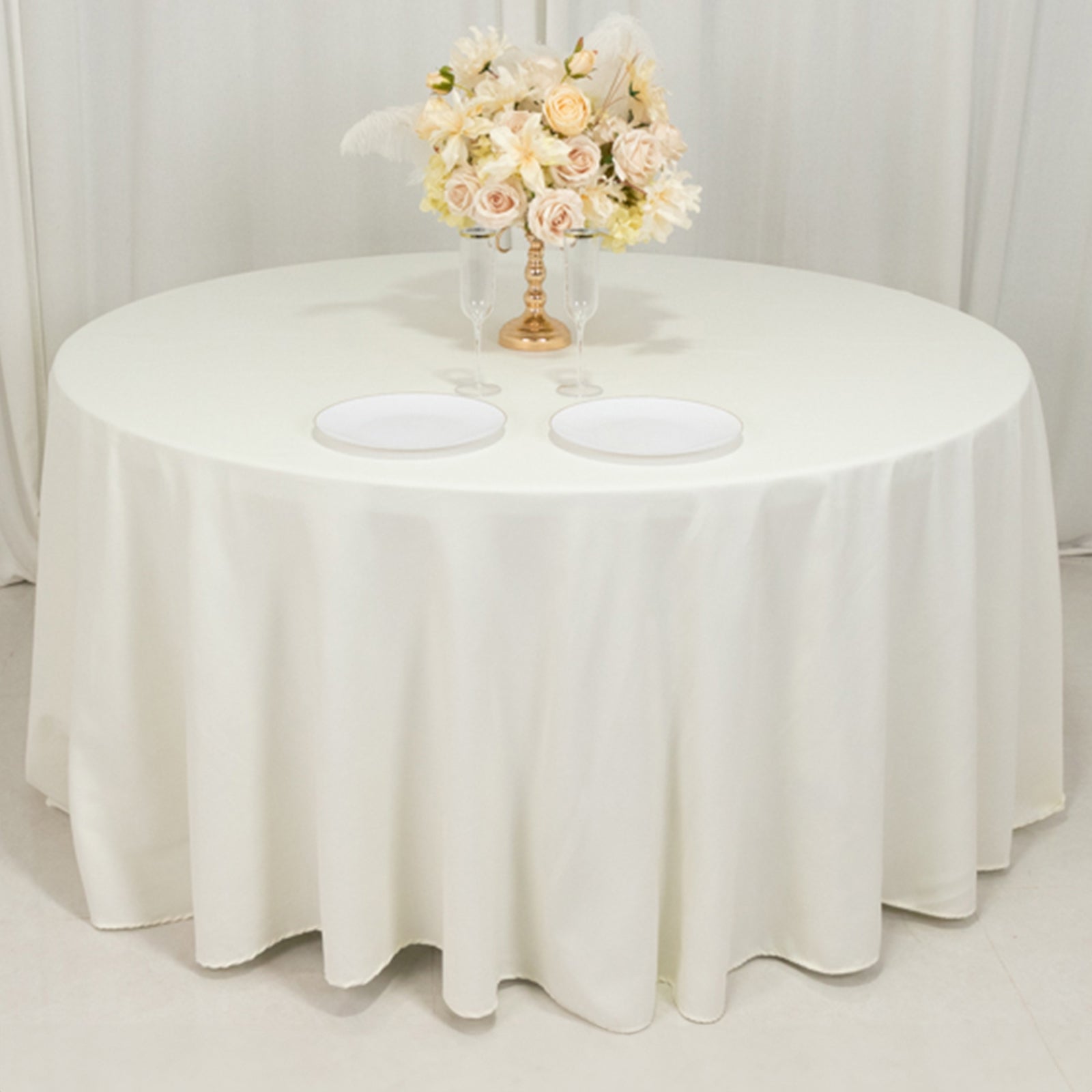 Cotton Blend 120 Round Tablecloth Ivory - Seamless Wrinkle-Resistant Table Cover