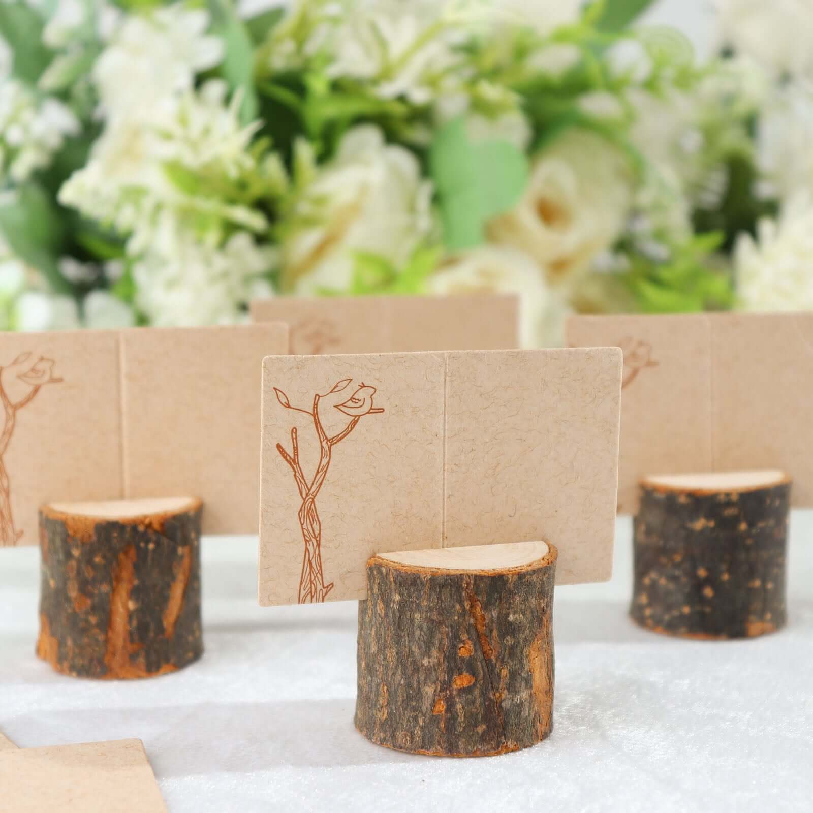 4-Pack Wood Stump Place Card Holders Rustic Natural Design - Boho Chic Decor for Tables