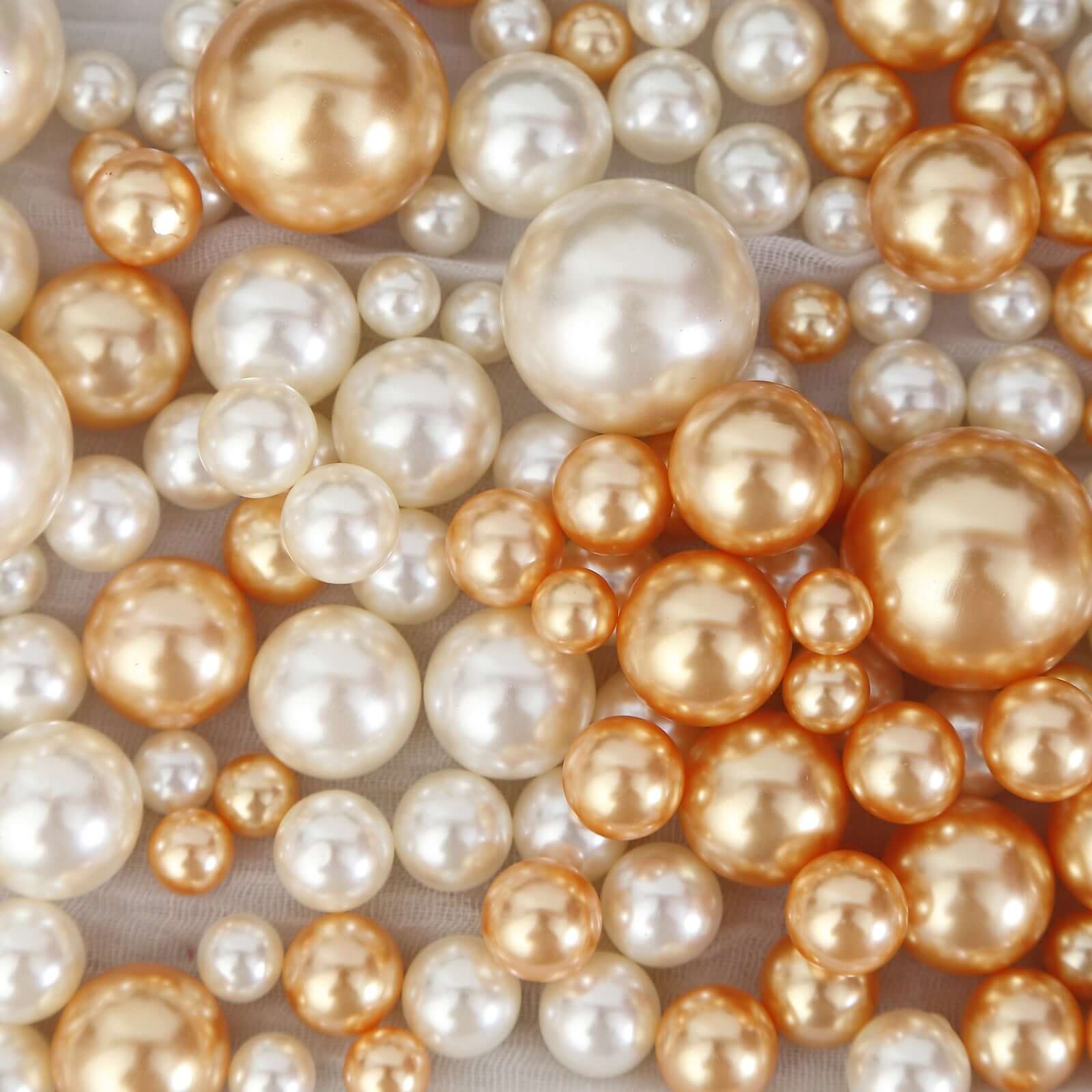 200Pcs Assorted Pearl Beads Vase Fillers in Off White and Gold - Lustrous DIY Craft Bead Set