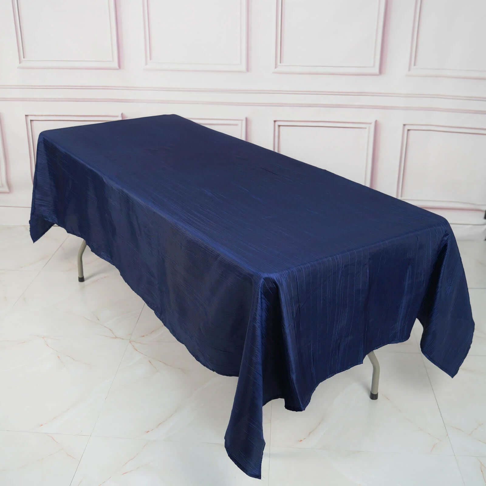 Taffeta 60x102 Rectangle Tablecloth Navy Blue - Accordion Crinkle Table Cover