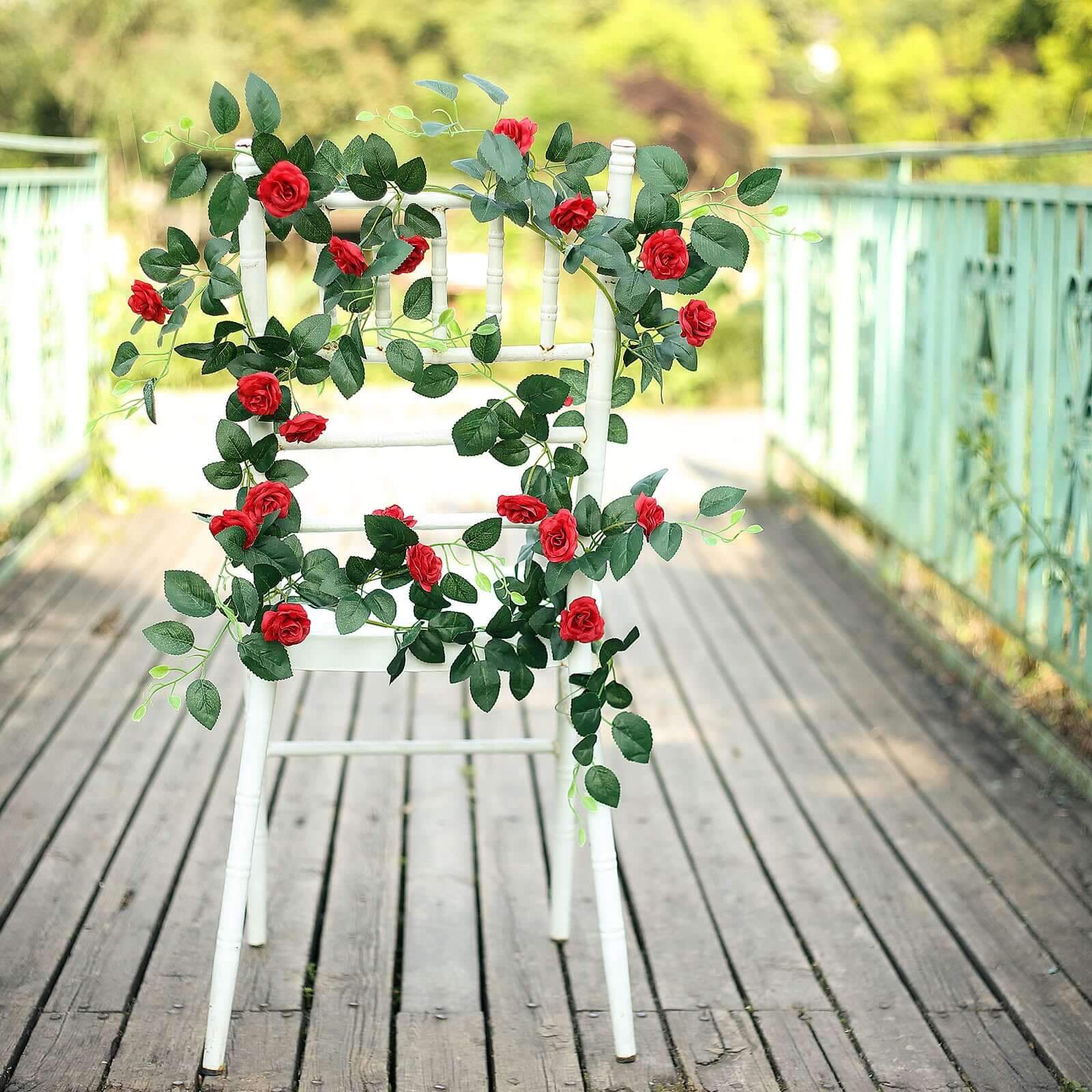 6ft 20 Red Artificial Silk Roses Flower Garland, Hanging Vine