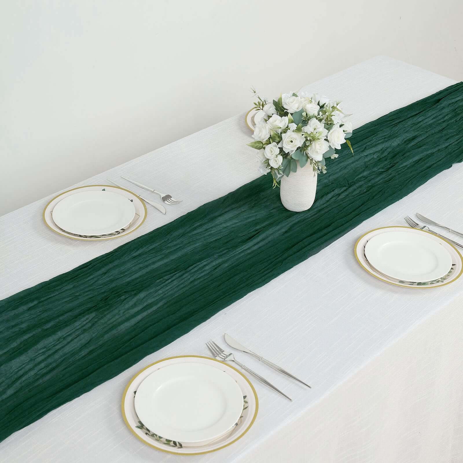 Gauze Cheesecloth 10ft Table Runner Hunter Emerald Green - Rustic Boho Style