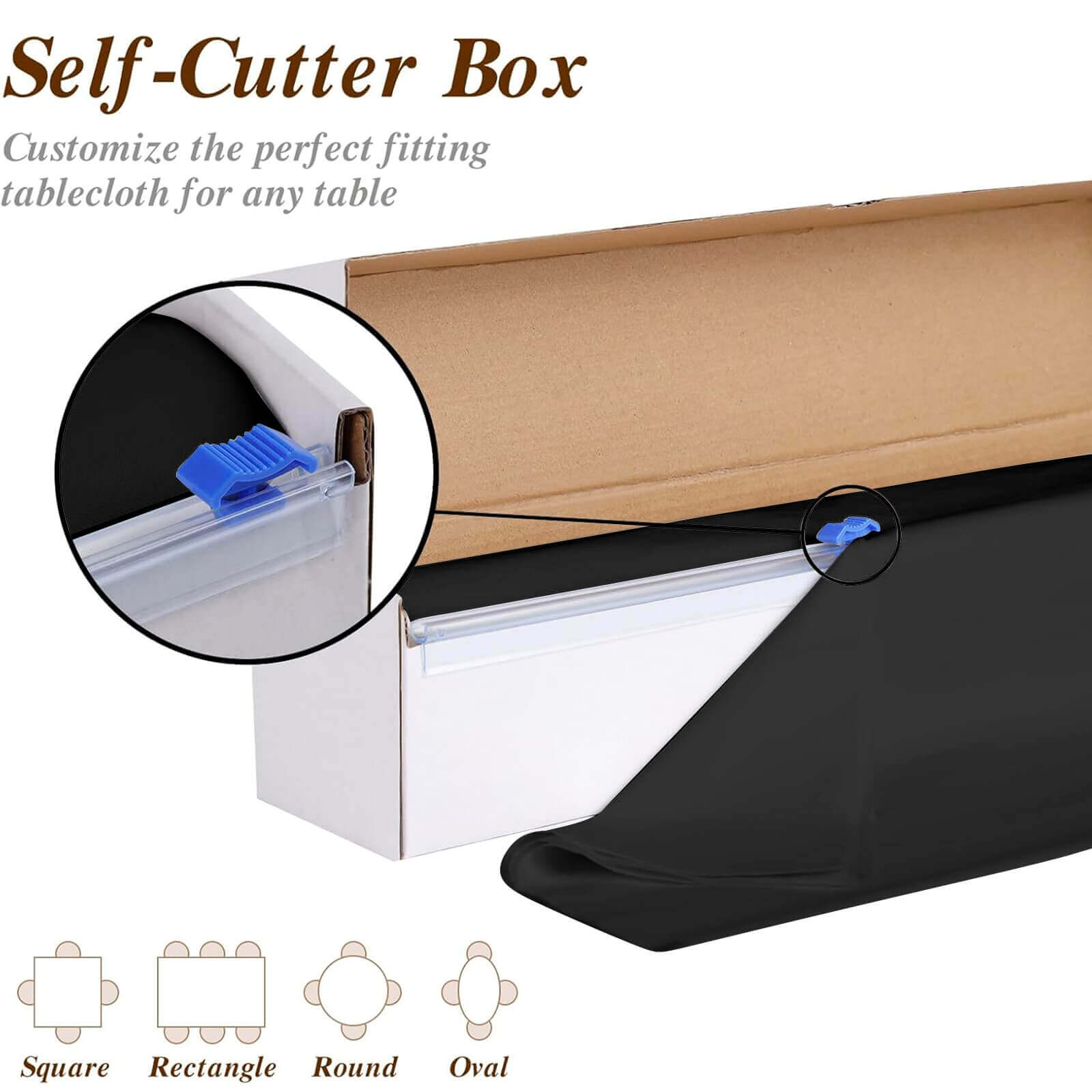 Plastic Table Cover Roll Black with Slide Cutter - Customizable Disposable Tablecloth Roll 54x300ft