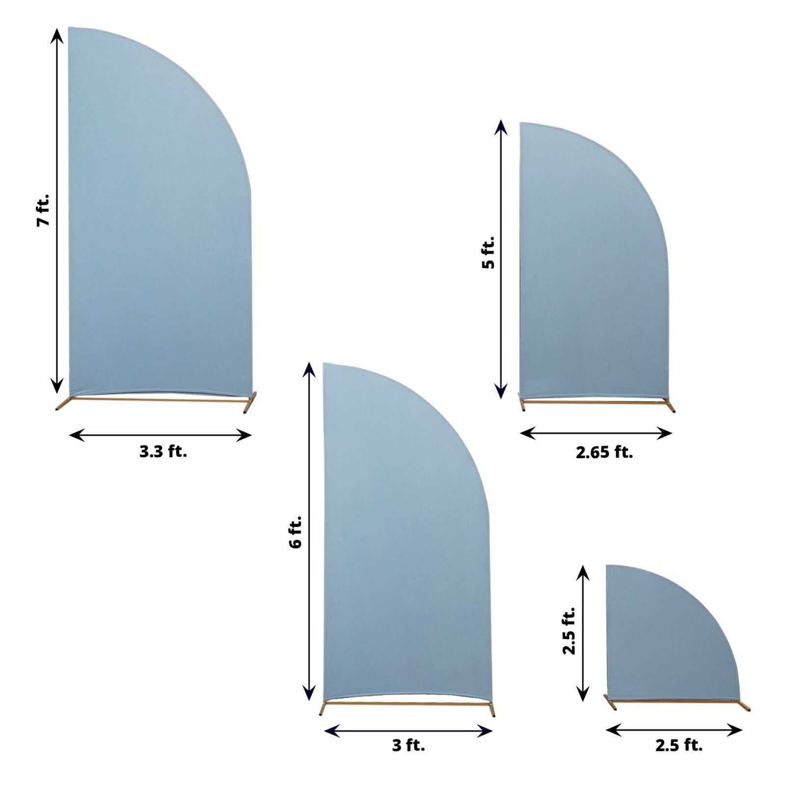 Set of 4 Matte Dusty Blue Spandex Half Moon Chiara Backdrop Stand Covers, Custom Fitted Wedding Arch Covers - 2.5ft,5ft,6ft,7ft