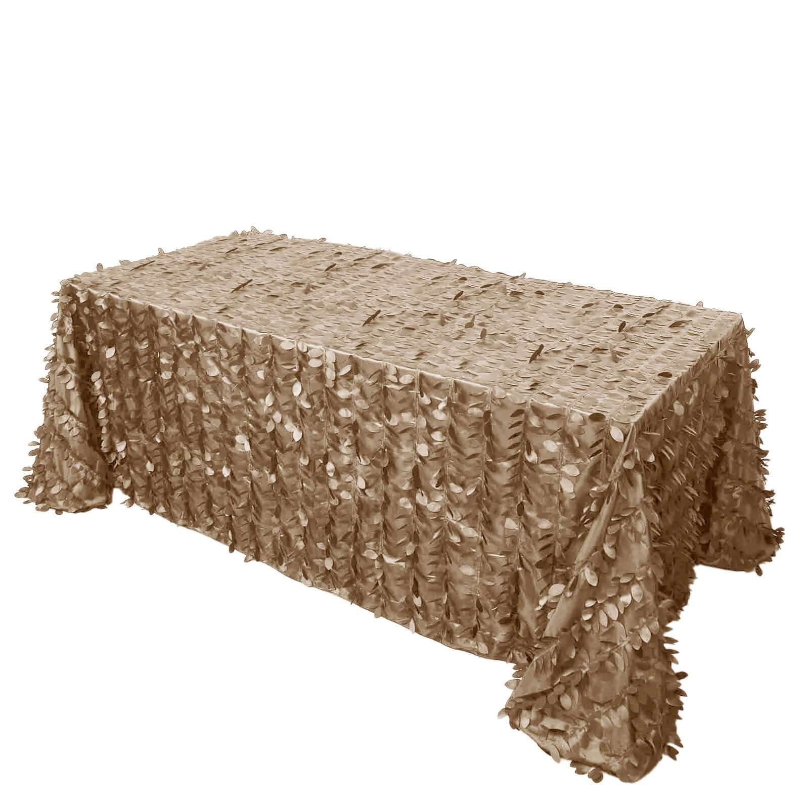 Taffeta 90x132 Rectangle Tablecloth Taupe | 3D Leaf Petal Design Seamless Table Cover