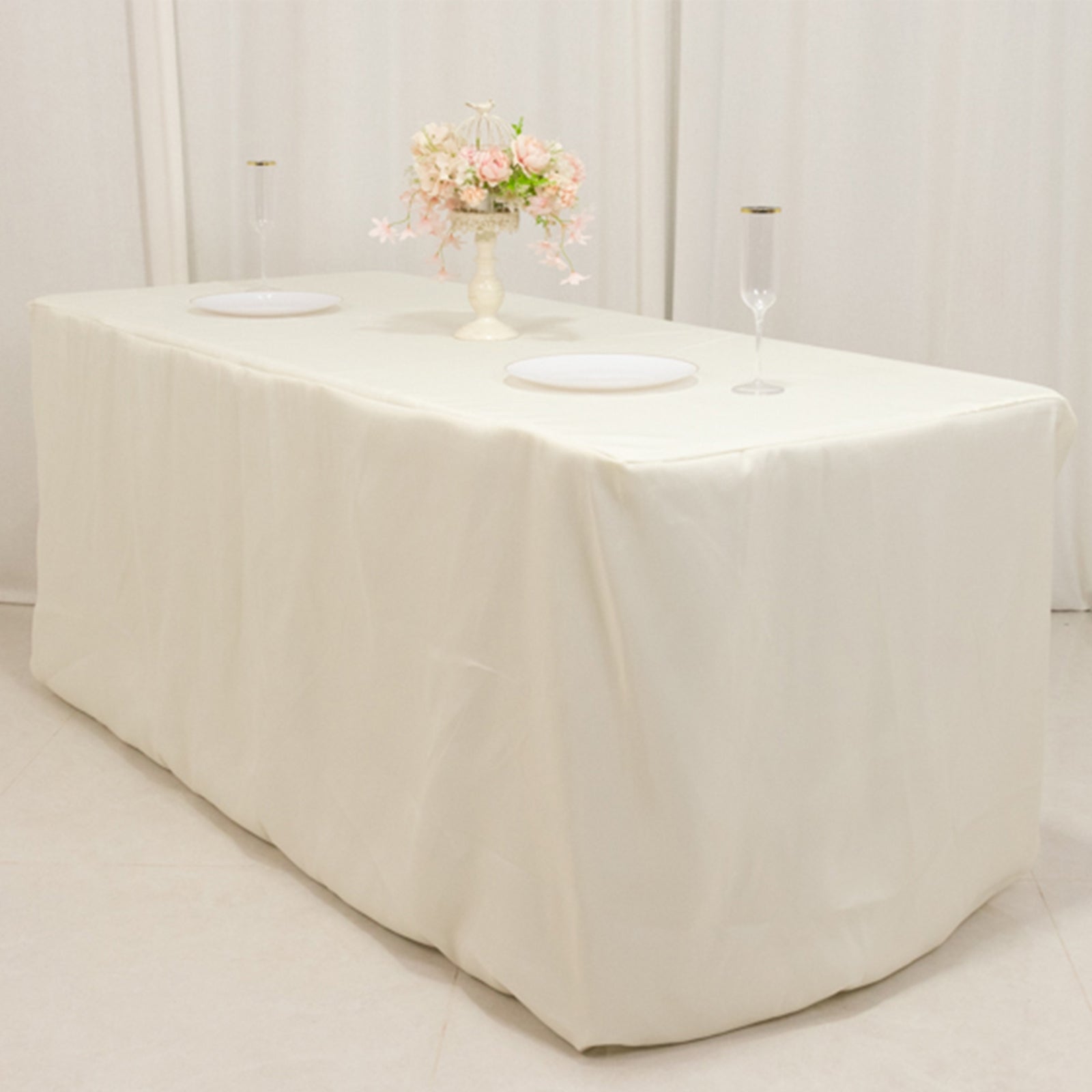 Premium Polyester 6ft Rectangle Tablecloth Ivory Durable Fitted 220GSM Table Cover