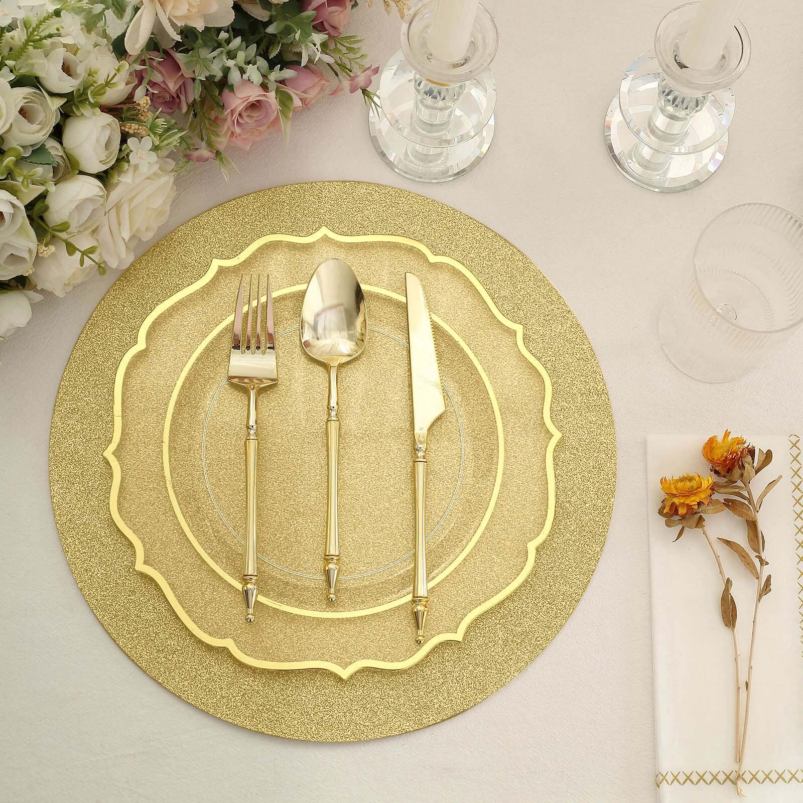 20-Pack Disposable Table Placemats in Gold Glitter - 210GSM Paper Placemats for Classy Events 13