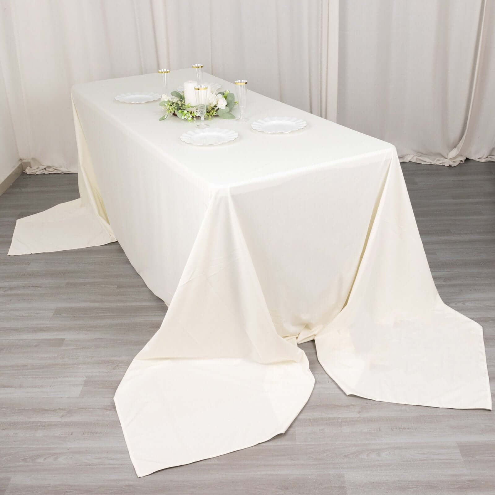 Premium Scuba Rectangular 90x156 Tablecloth Ivory - Wrinkle Free, Stain Resistant & Seamless Table Cover