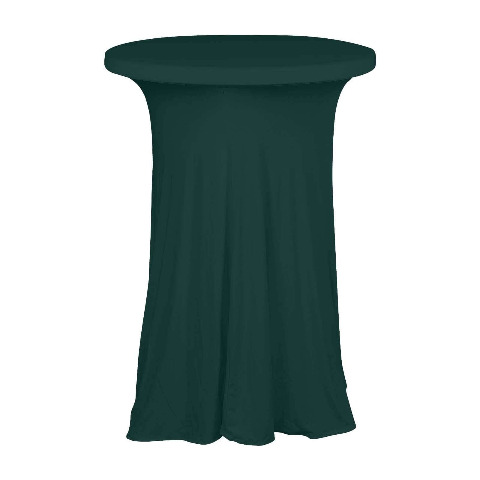 Spandex 32 Round Cocktail Table Cover Skirt Hunter Emerald Green With Natural Wavy Drapes