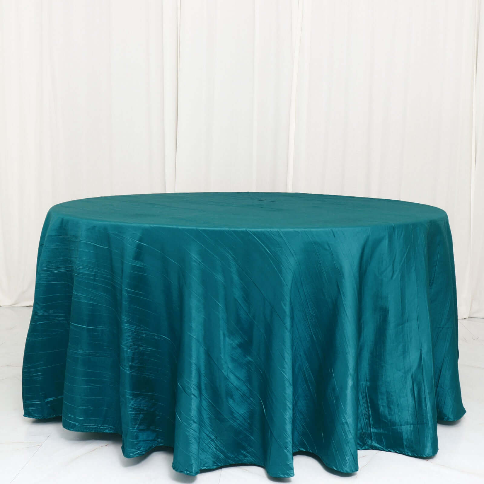 Taffeta 120 Round Tablecloth Peacock Teal - Seamless Accordion Crinkle Table Cover