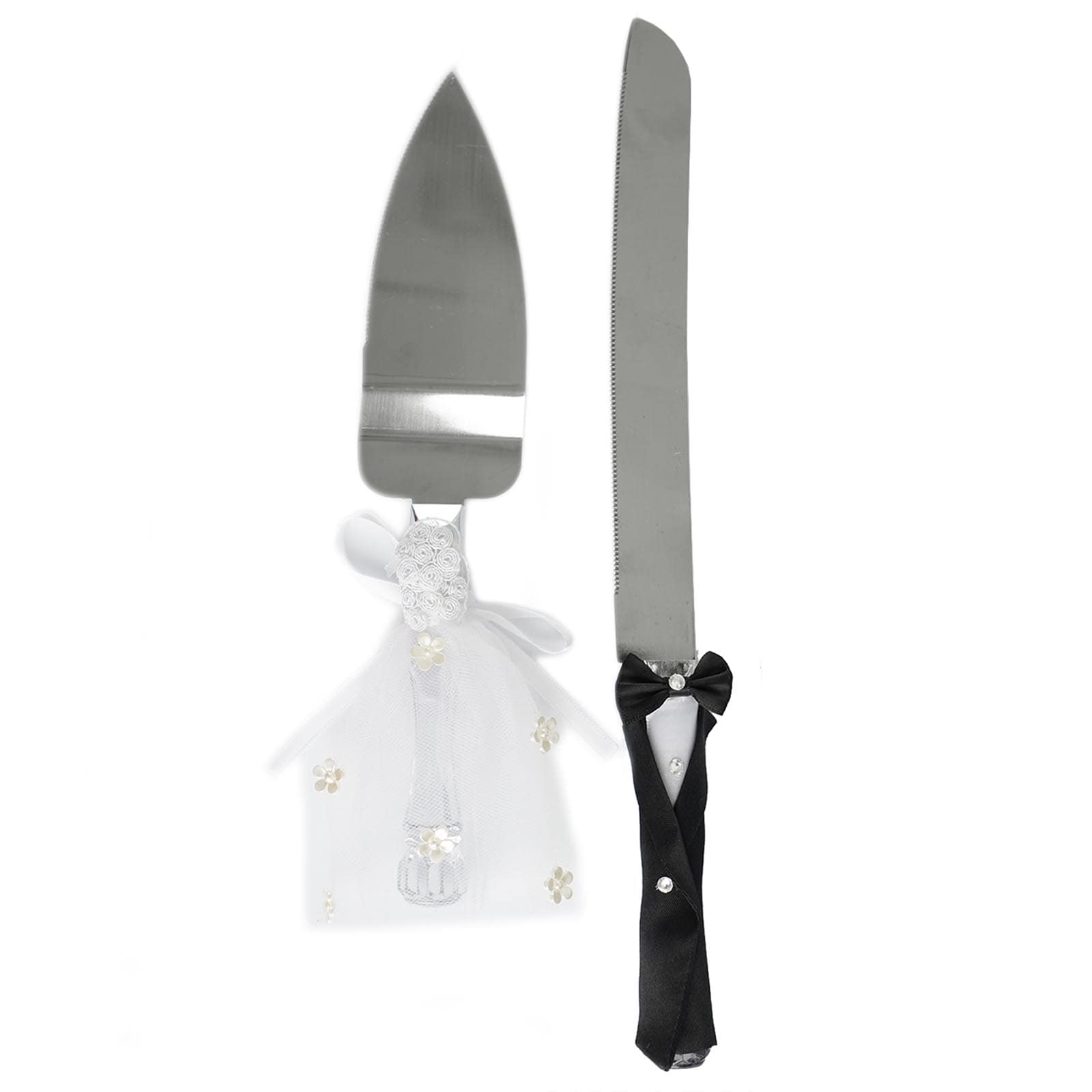 Stainless Steel Wedding Cake Knife and Server Set Bride and Groom Design - Ideal Party Favors for Special Events