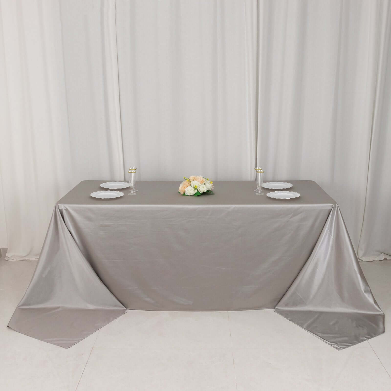 Premium Scuba Rectangular 90x156 Tablecloth Shimmering Silver - Wrinkle Free & Stain Resistant Seamless Table Cover