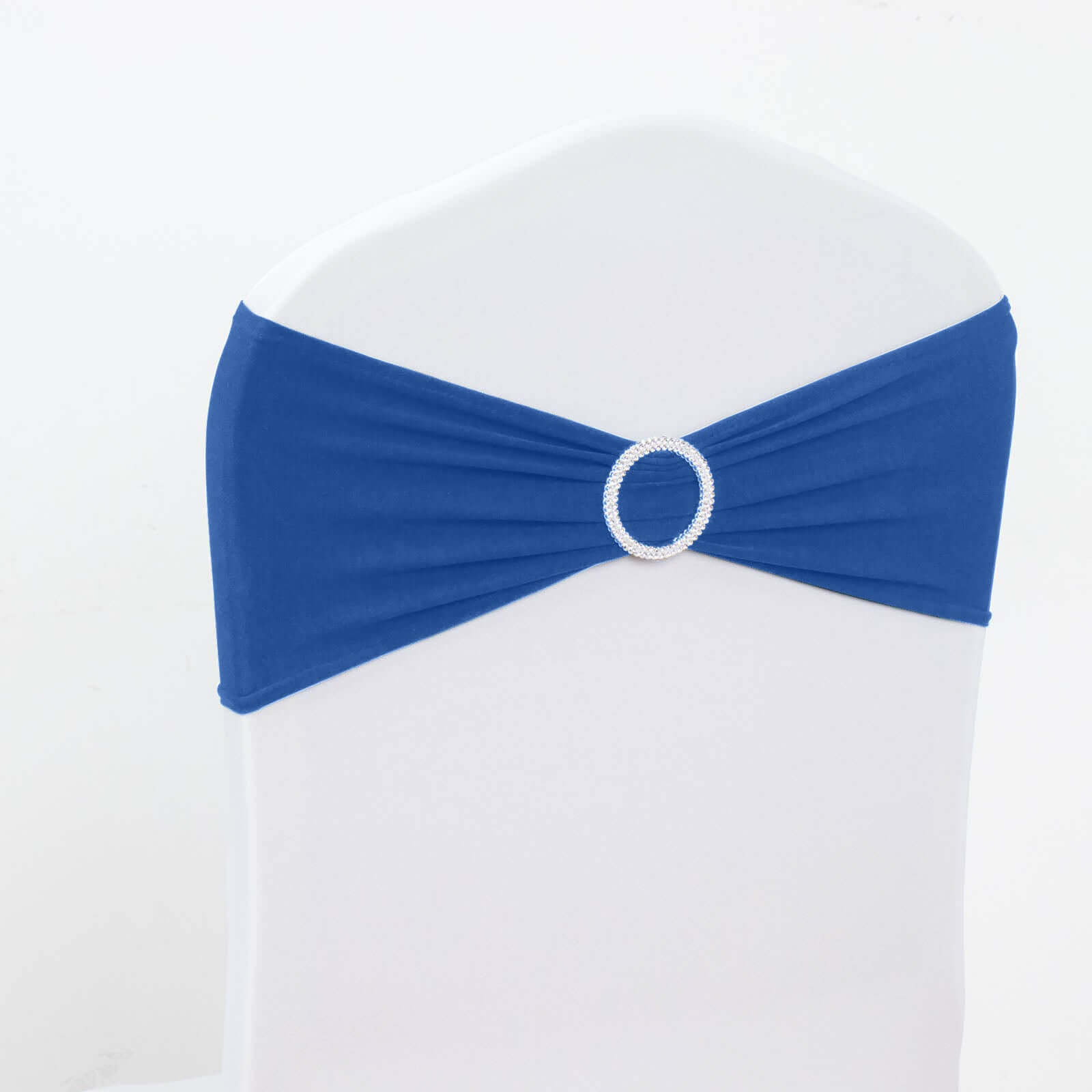 5 Pack Stretch Spandex Chair Sashes Royal Blue - Reusable Chair Bands with Silver Diamond Ring Slide Buckle 5x14