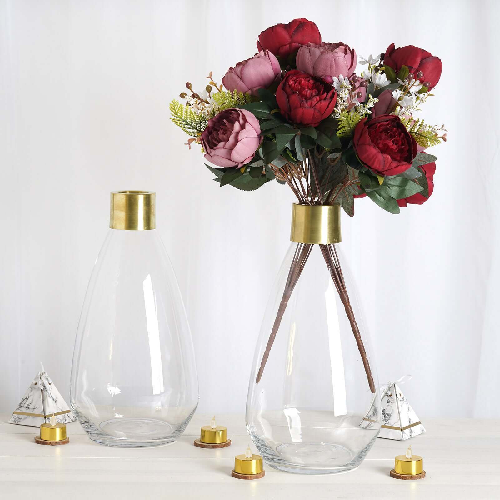 2-Pack Glass Flower Vases Teardrop Design Clear with Gold Metal Top - Stylish Event Table Centerpieces 14