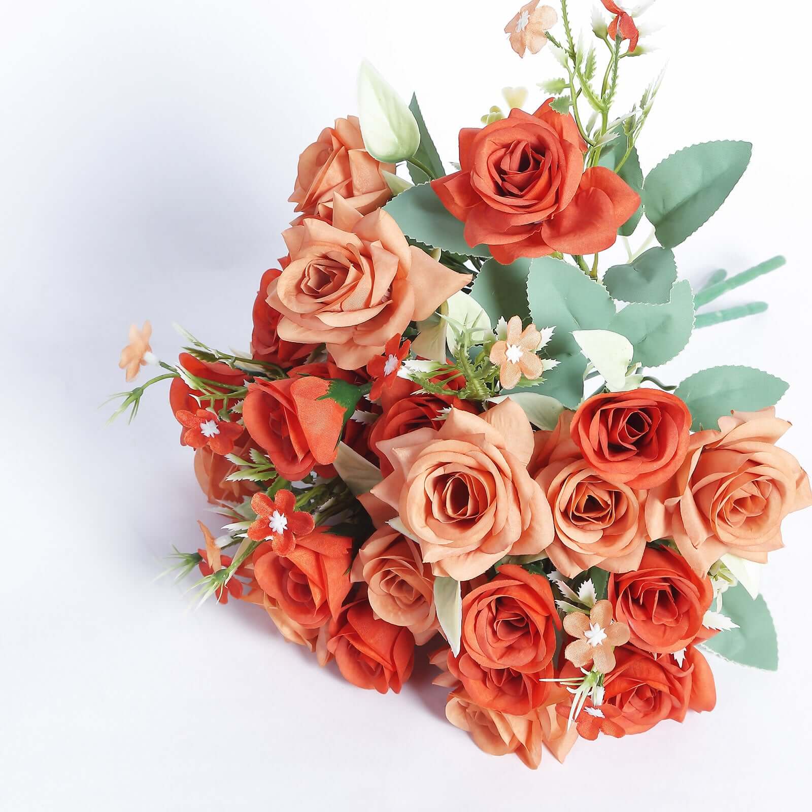 4 Bushes 12 Terracotta (Rust) Real Touch Artificial Silk Rose Flower Bouquet, Faux Bridal Flowers