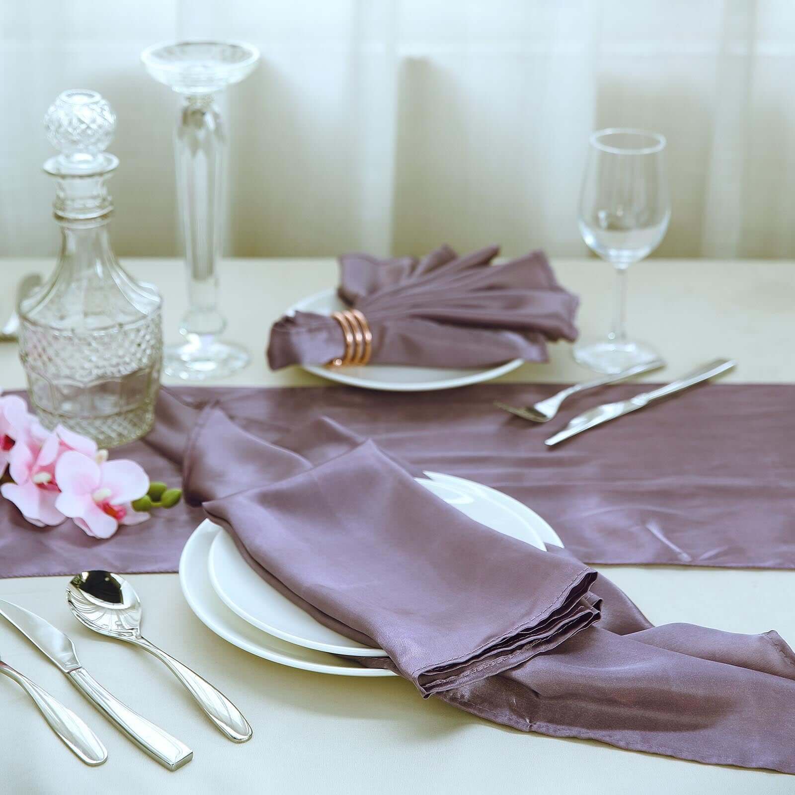 4 Pack Satin 20x20 Napkins Violet Amethyst - Luxurious Shine & Smooth Dinner Napkins