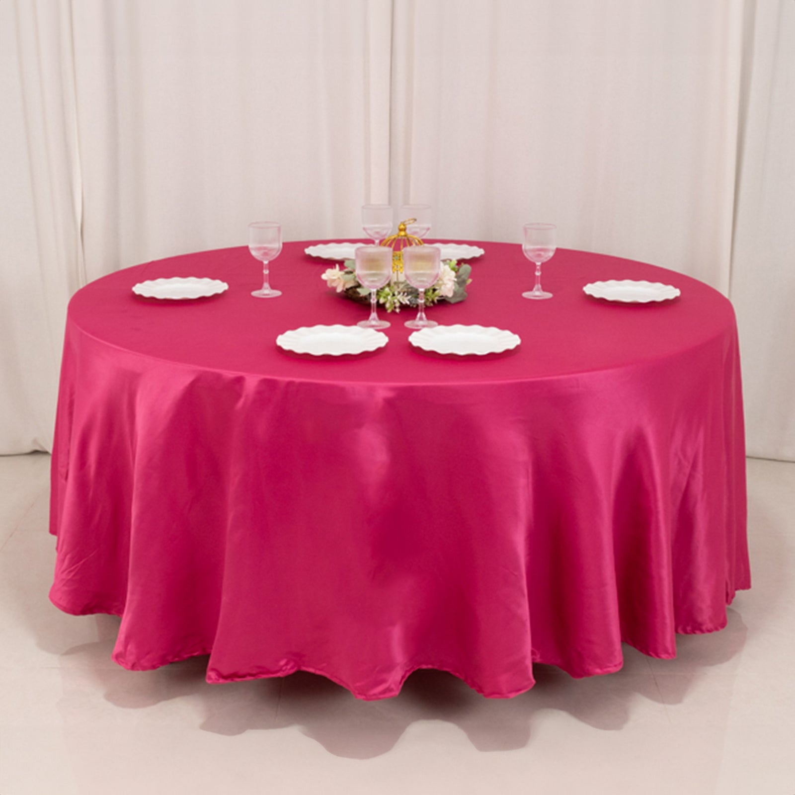 Lamour Satin 108 Round Tablecloth Fuchsia - Durable & Silk-Like Table Cover