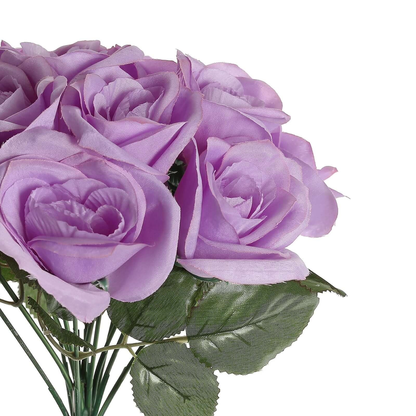12 Lavender Lilac Artificial Velvet-Like Fabric Rose Flower Bouquet Bush