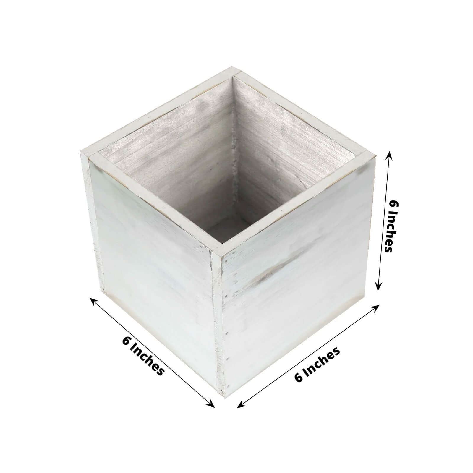 2 Pack 6 Whitewash Square Wood Planter Box Set With Removable Plastic Liners