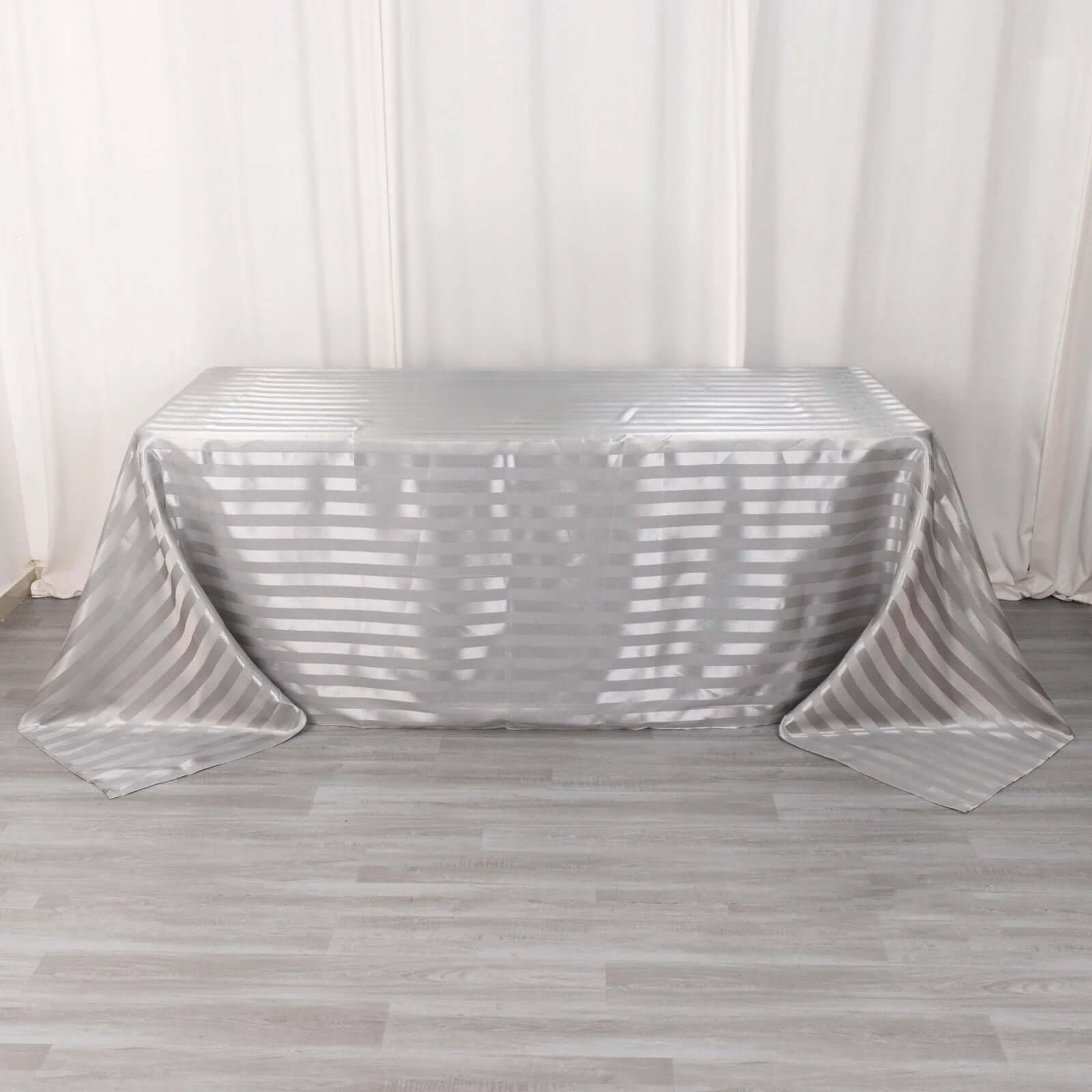 Satin Striped 90x132 Rectangular Tablecloth Silver Satin Stripe - Seamless Silky Smooth Table Cover