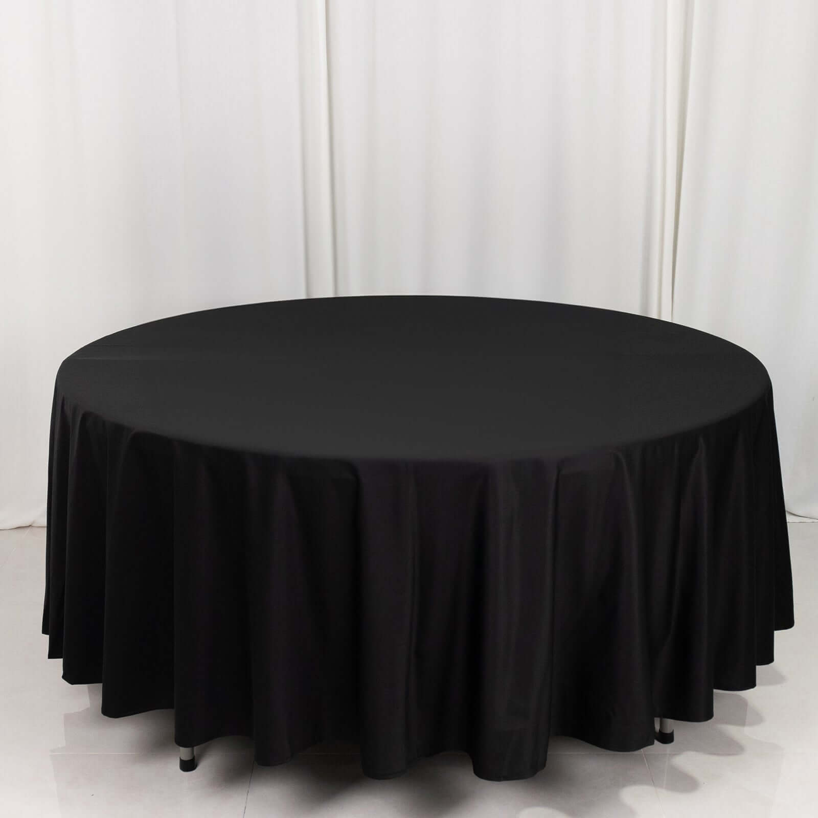 Premium Scuba Round 108 Tablecloth Black - Wrinkle Free & Stain Resistant Table Cover for Exquisite Events