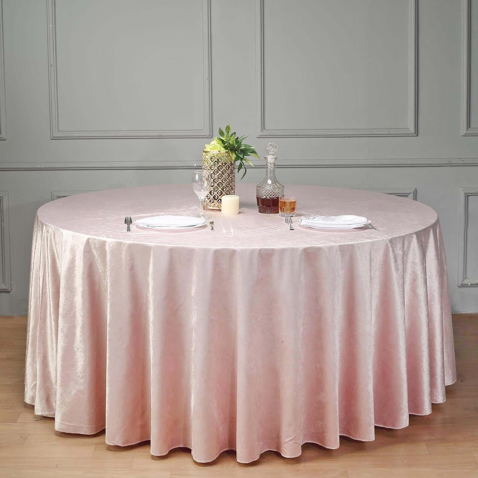 Premium Velvet 120 Round Tablecloth Blush - Reusable Soft & Seamless Table Cover