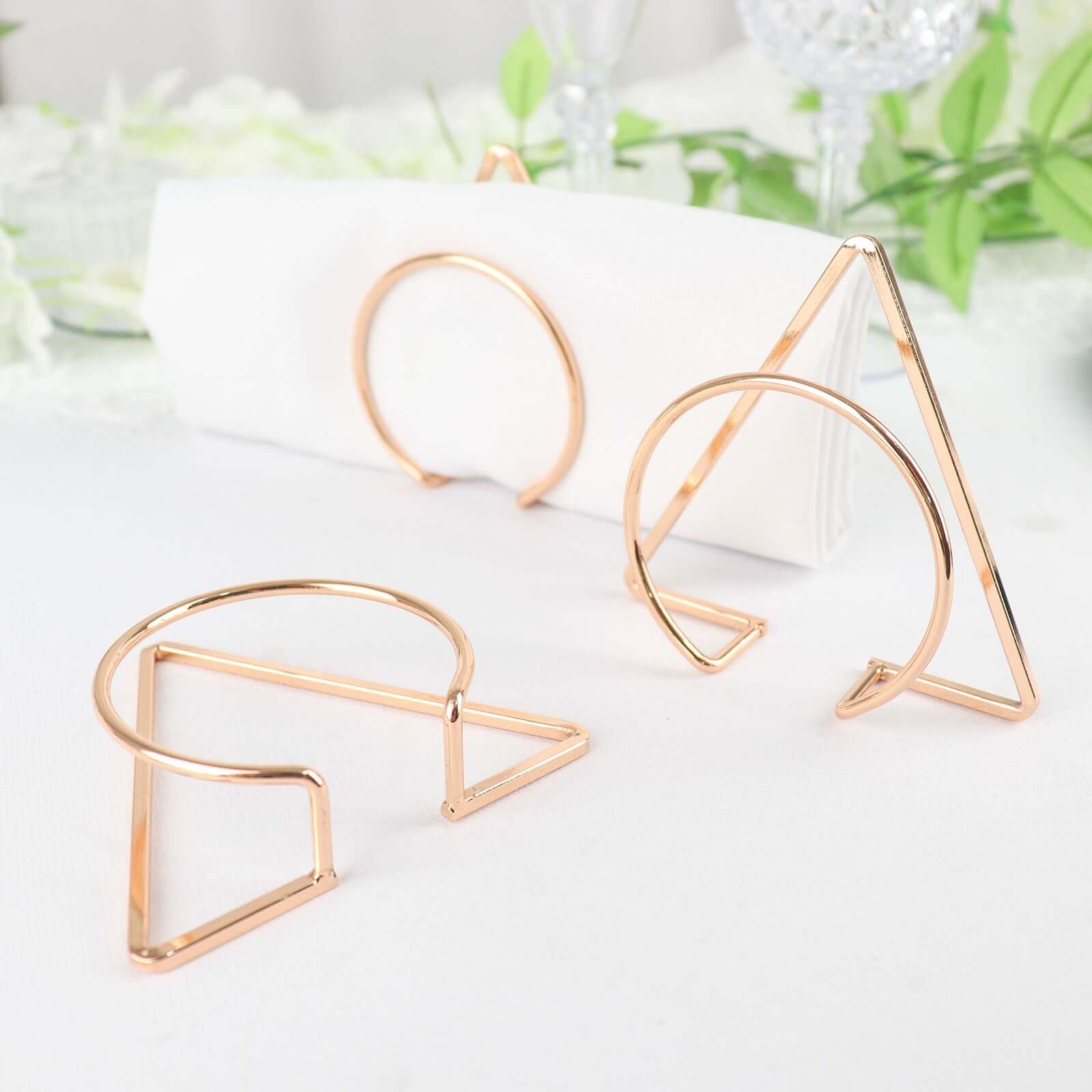 4 Pack Gold Geometric Metal Napkin Rings, Modern Nordic Napkin Holder Stands