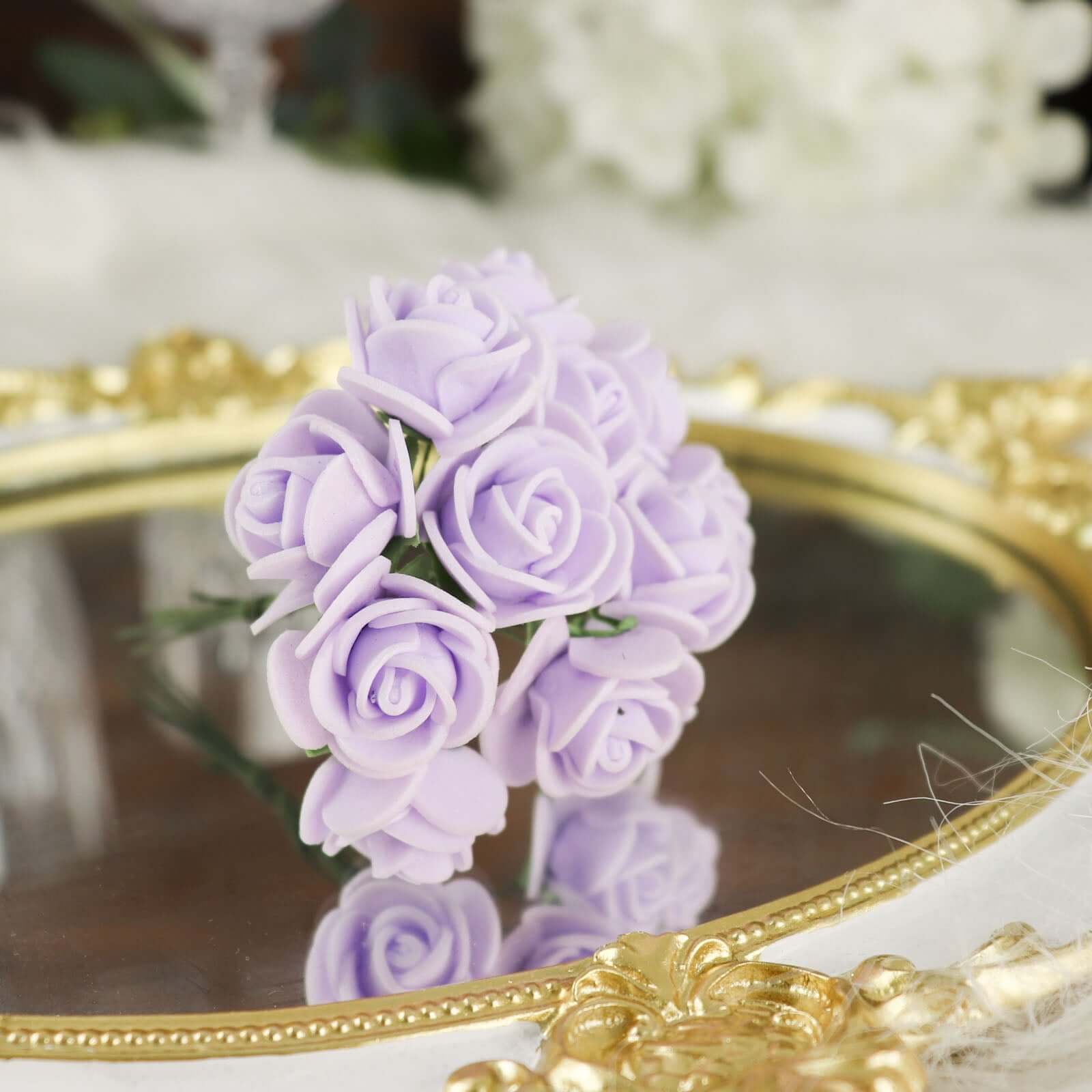 48 Roses 1 Lavender Lilac Real Touch Artificial DIY Foam Rose Flowers With Stem, Craft Rose Buds