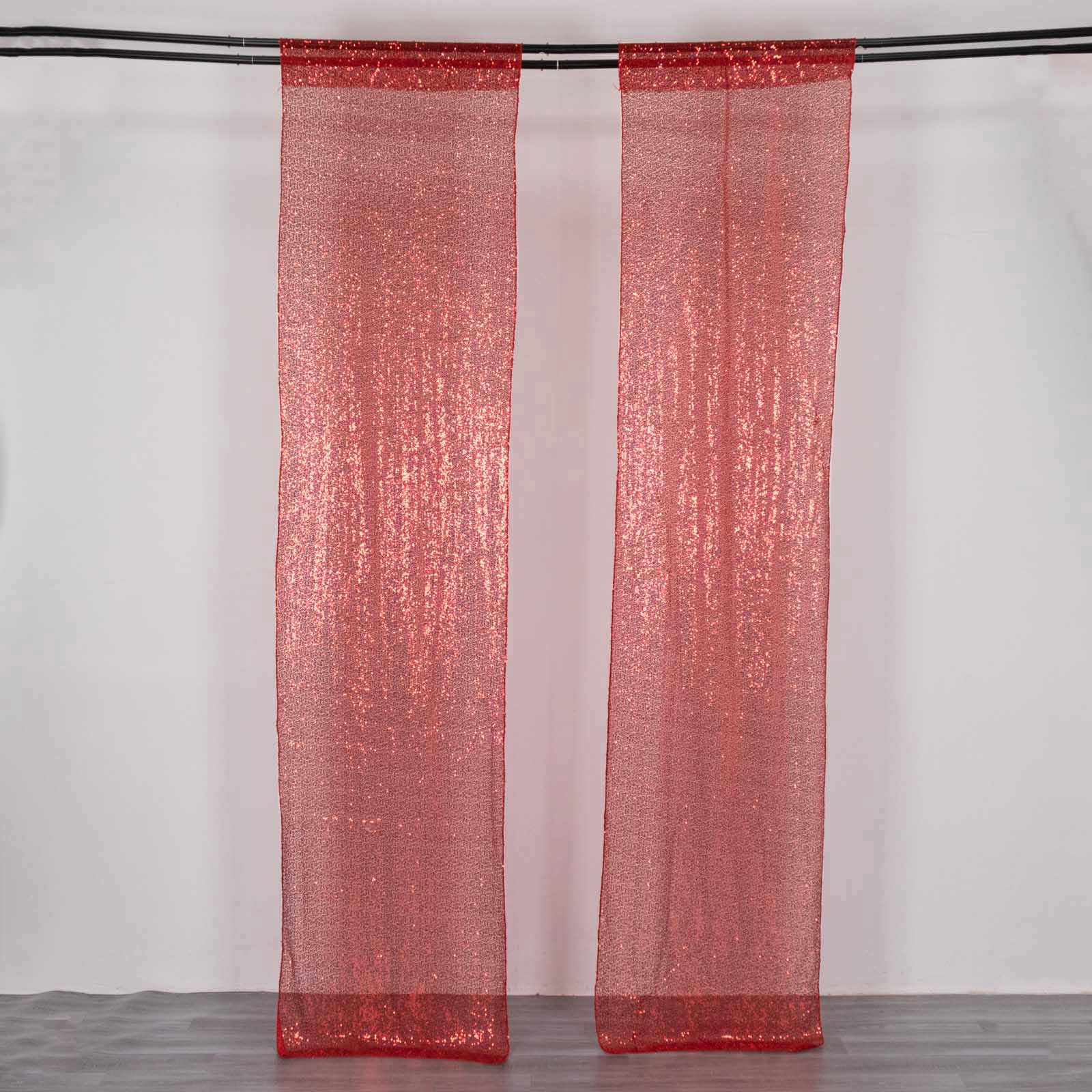 2 Pack Red Sequin Event Curtain Drapes with Rod Pockets, Seamless Backdrop Event Panels - 8ftx2ft