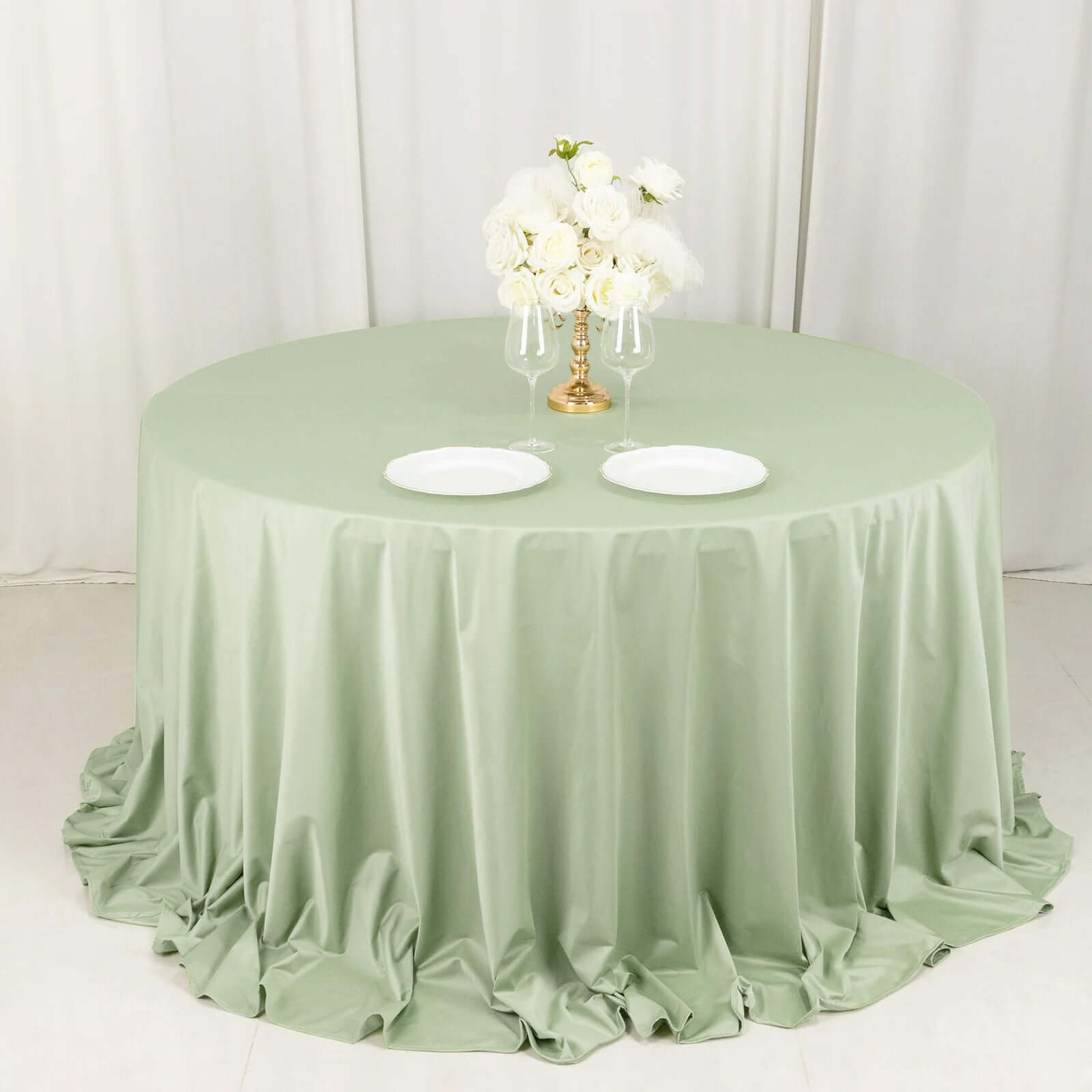 Premium Scuba Round 132 Tablecloth Sage Green - Wrinkle Free & Stain Resistant Seamless Table Cover