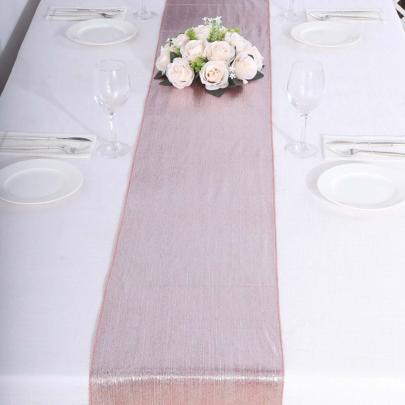 Polyester 12x108 Table Runner Rose Gold Shimmer Sequin Dots - Wrinkle-Free Finish Table Linen