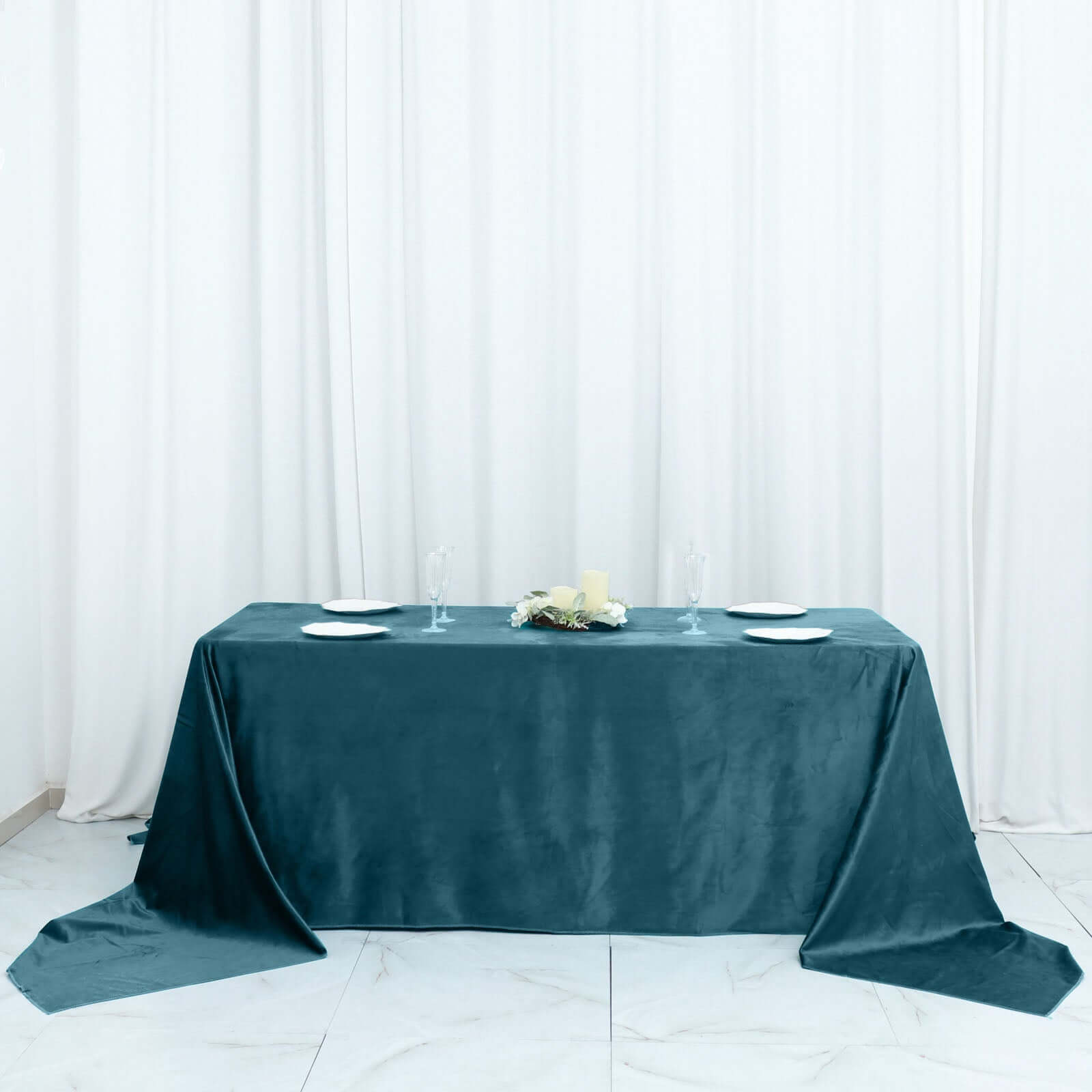 Premium Velvet 90x156 Rectangle Tablecloth Hunter Peacock Teal - Reusable Soft & Seamless Table Cover