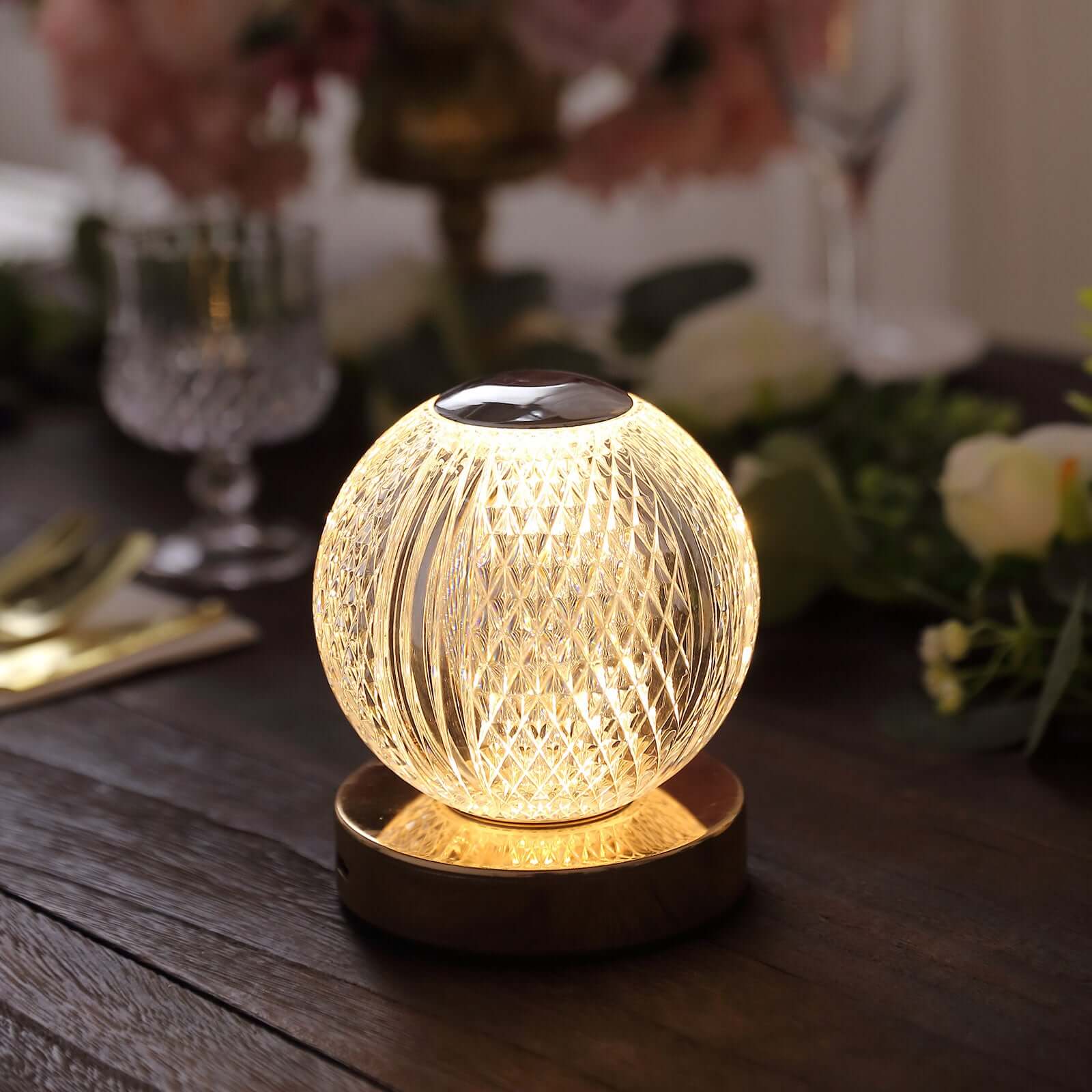 Acrylic LED Table Lamp Diamond Cut Ball Design Rechargeable - Dimmable Touch Control Decorative Night Light 5