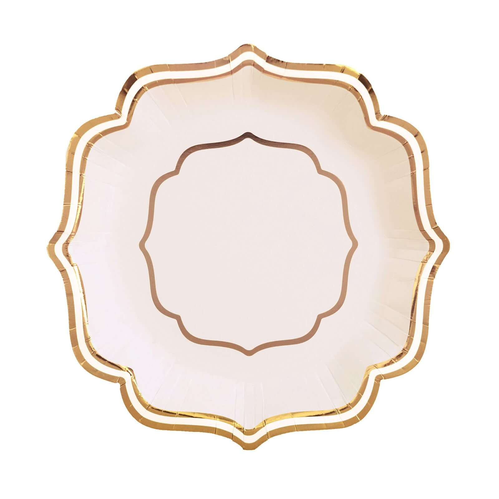25-Pack Paper Dessert Plates in White with Gold Scallop Rim - Disposable 300GSM Appetizer Salad Plates for Classy Banquets & Celebrations 8