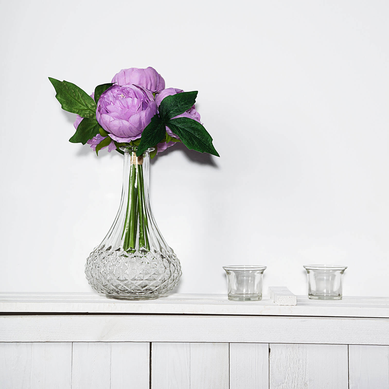 5 Flower Head Lavender Lilac Peony Bouquet Artificial Silk Peonies Spray