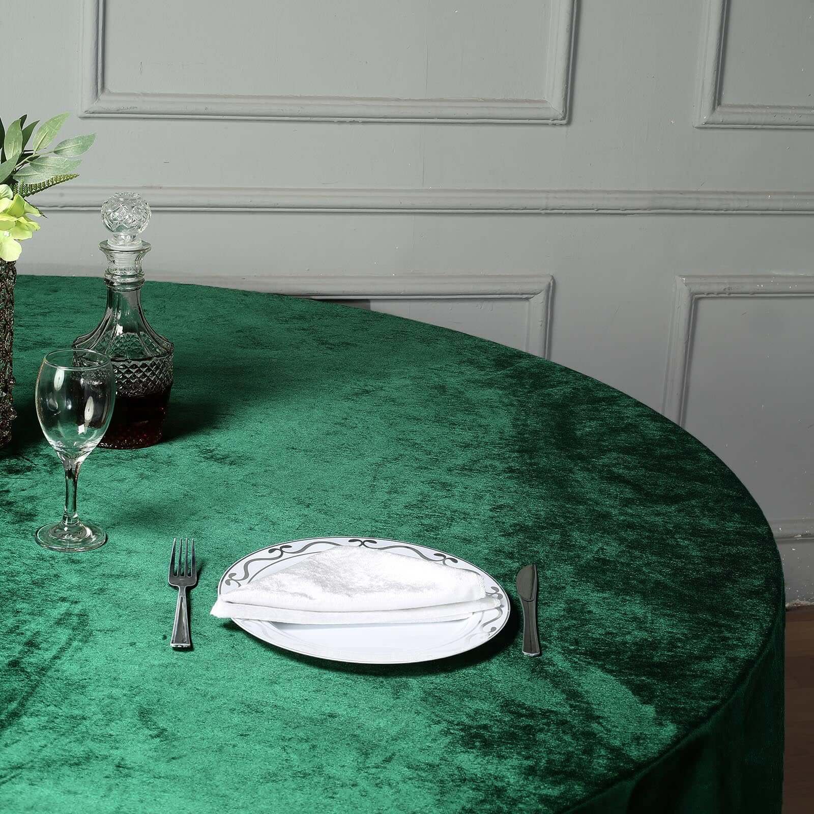 Premium Velvet 120 Round Tablecloth Hunter Emerald Green - Reusable Soft & Seamless Table Cover