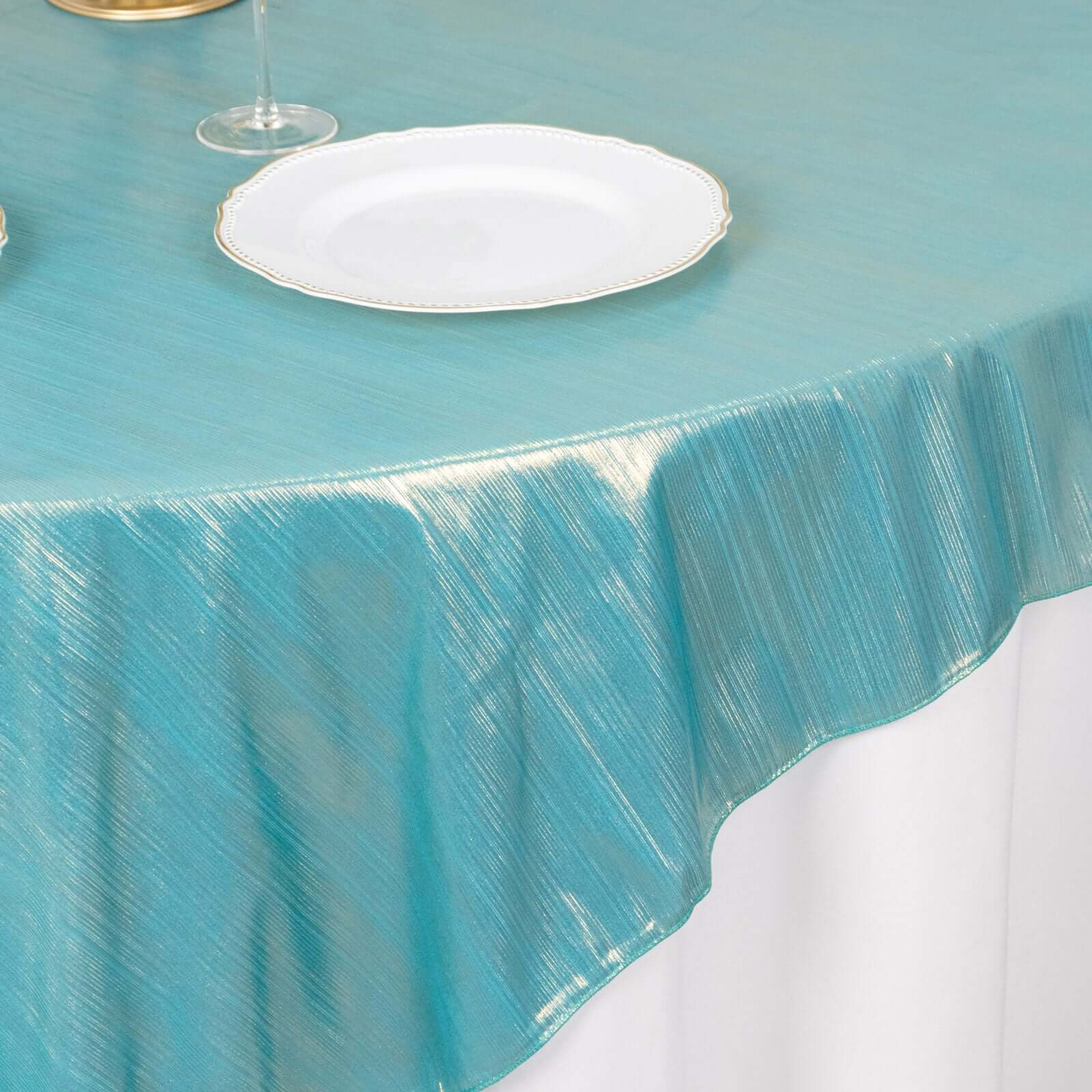 Polyester 72x72 Table Overlay Square Tablecloth Turquoise - Sequin Dots Wrinkle-Free Table Cover