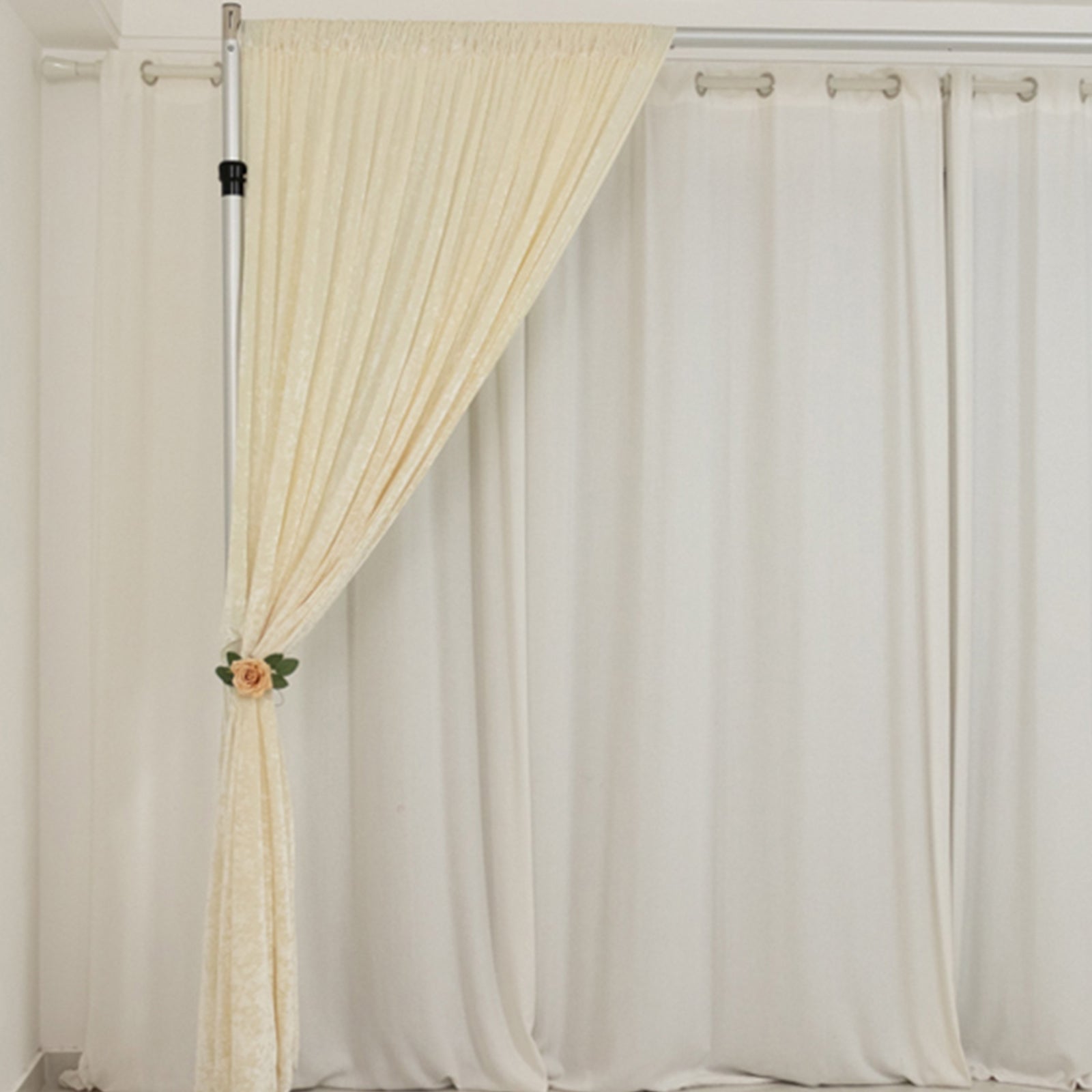 8ftx8ft Ivory Premium Smooth Velvet Event Curtain Drapes, Privacy Backdrop Event Panel with Rod Pocket