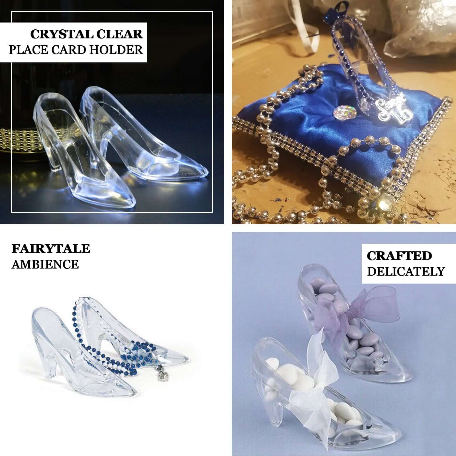 12 Pack 3 Clear Cinderella Princess Slippers Party Decor Gift Favor, Candy Container Treats Display