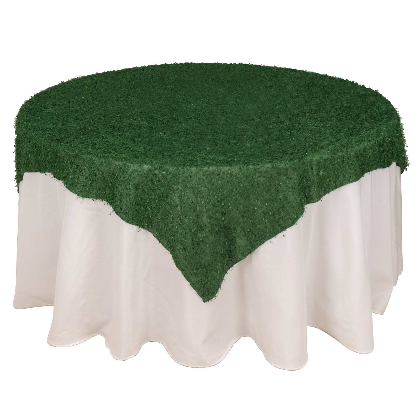 Polyester 72x72 Table Overlay Square Tablecloth Green - Fringe Shag Table Topper