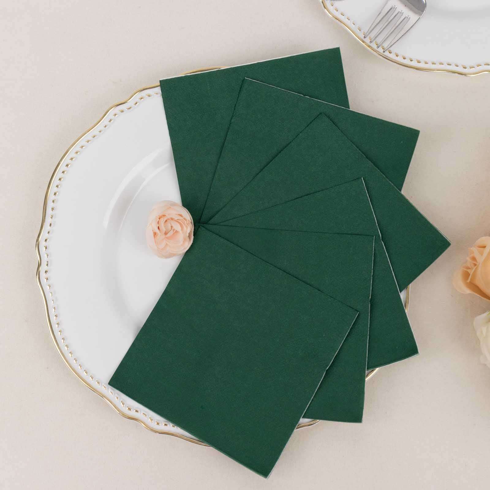 50-Pack Paper Beverage Napkins Hunter Emerald Green - 2 Ply Disposable Soft 18GSM Cocktail Napkins 5x5