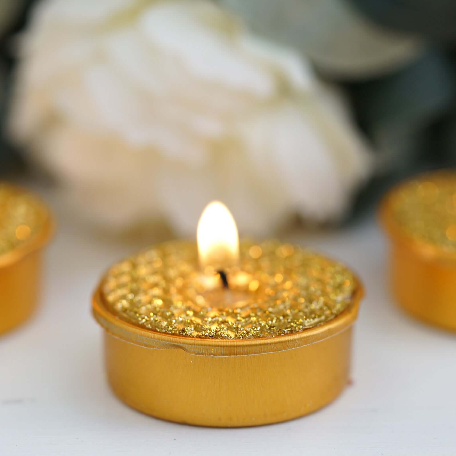 9-Pack Tealight Candles Metallic Gold Textured Design - Unscented Dripless Wax for Events