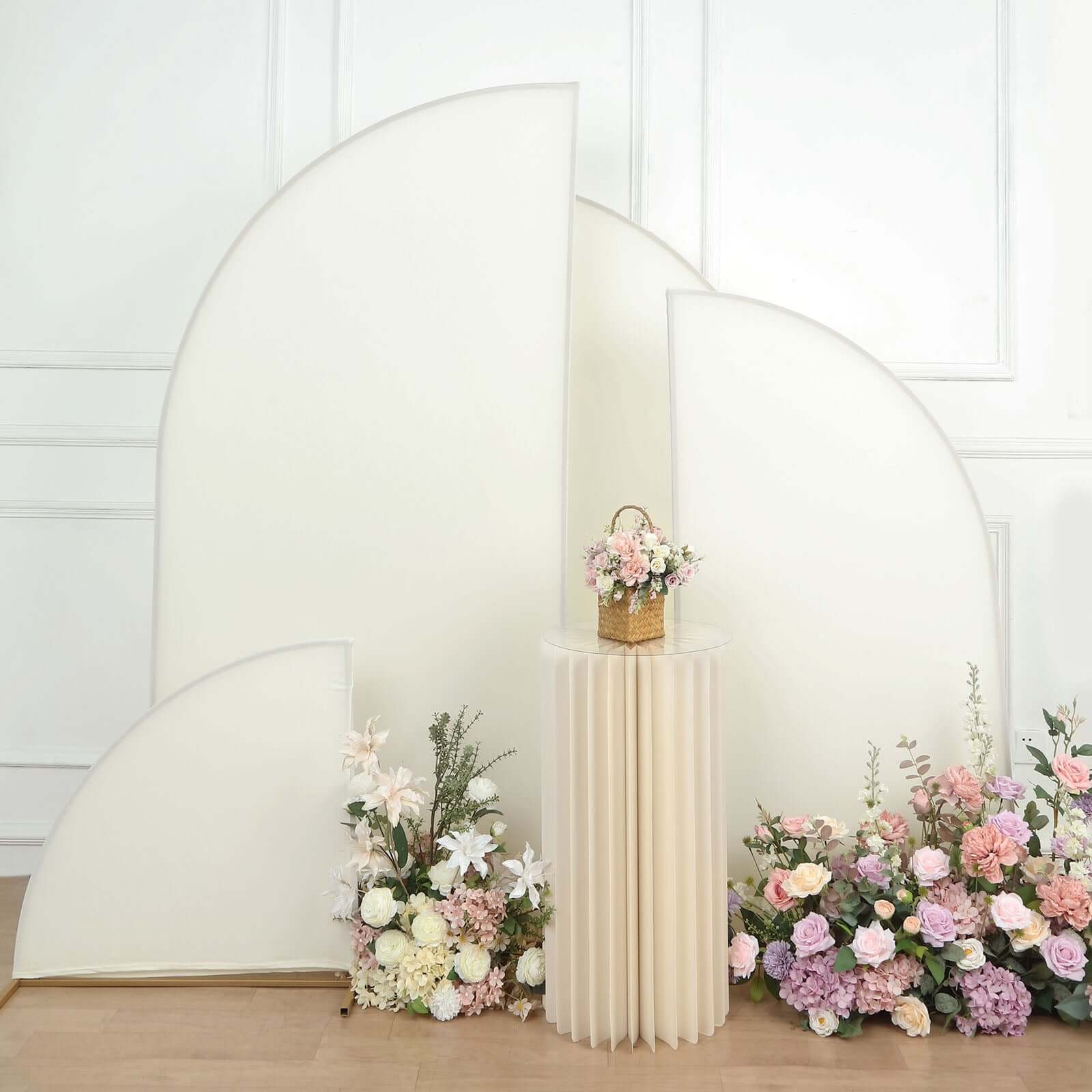 Set of 4 Matte Ivory Spandex Half Moon Chiara Backdrop Stand Covers, Custom Fitted Wedding Arch Covers - 2.5ft,5ft,6ft,7ft