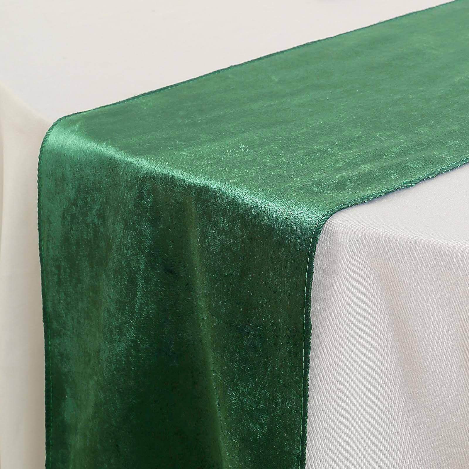 Premium Velvet 12x108 Table Runner Hunter Emerald Green - Sheen Finish Reusable Table Decor