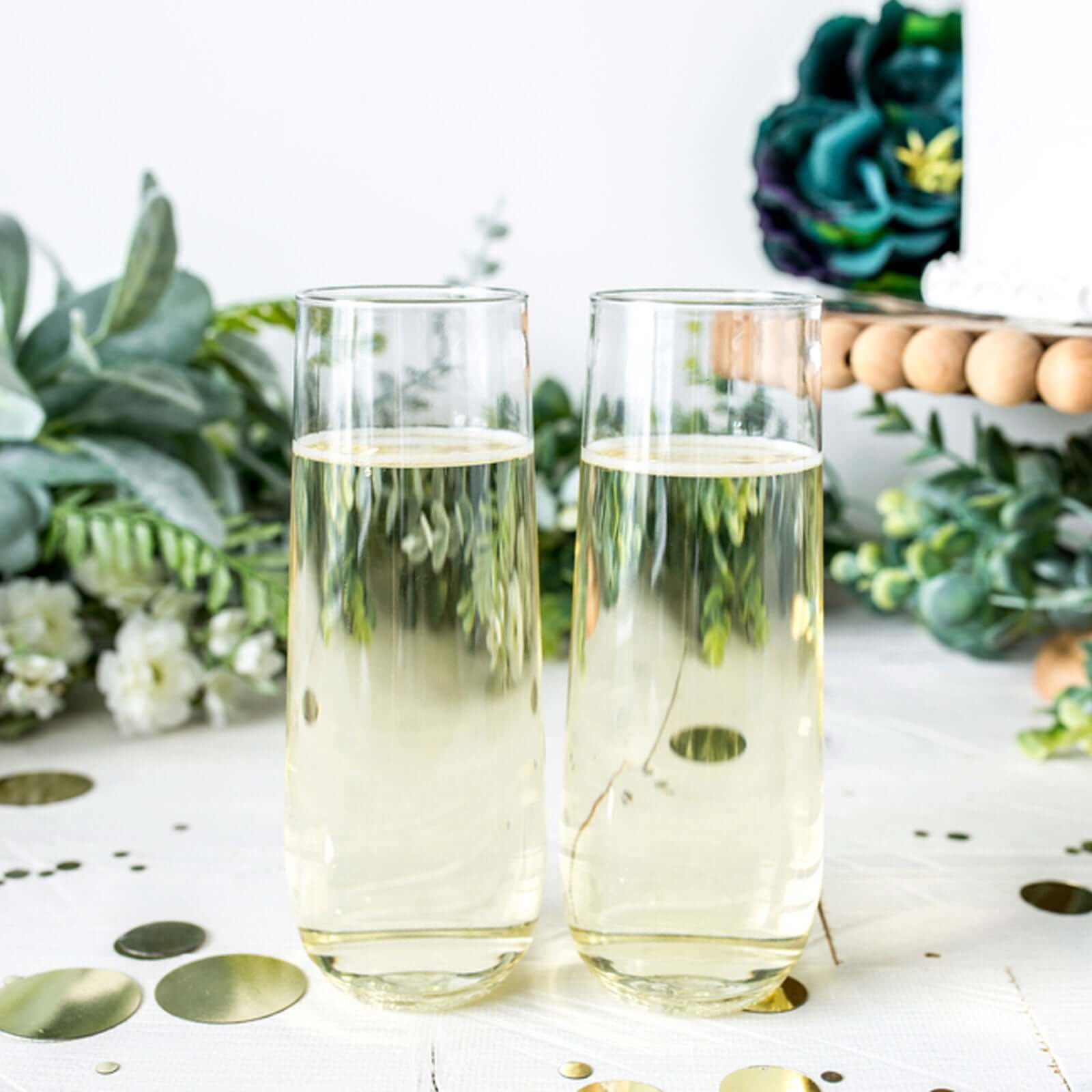 6-Pack Plastic Stemless Glasses Clear Champagne Flute Design - Reusable for Champagne 9oz