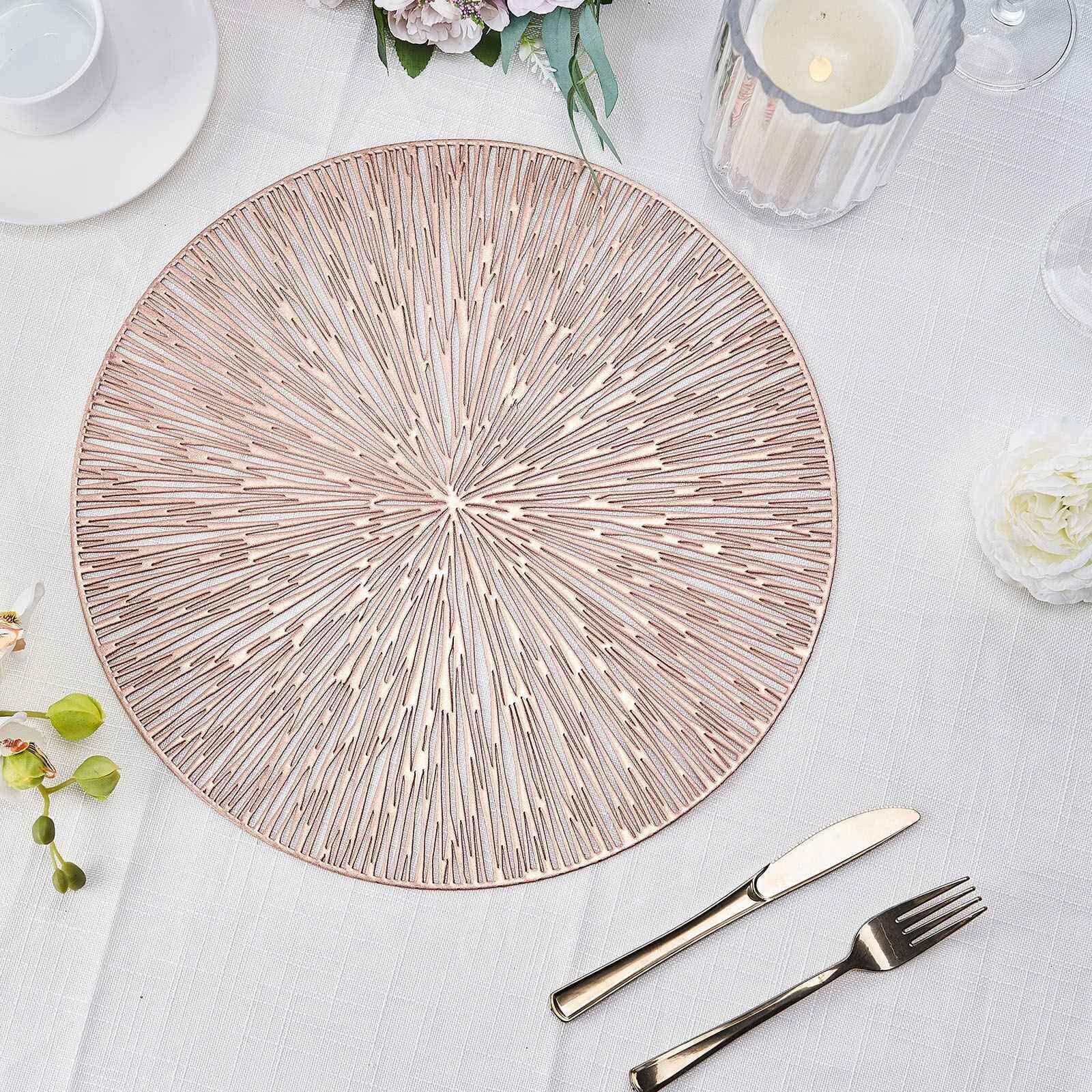 6-Pack Dining Table Mats Spiked Design Rose Gold - Vinyl Non-Slip Surface with Modern Appeal 15