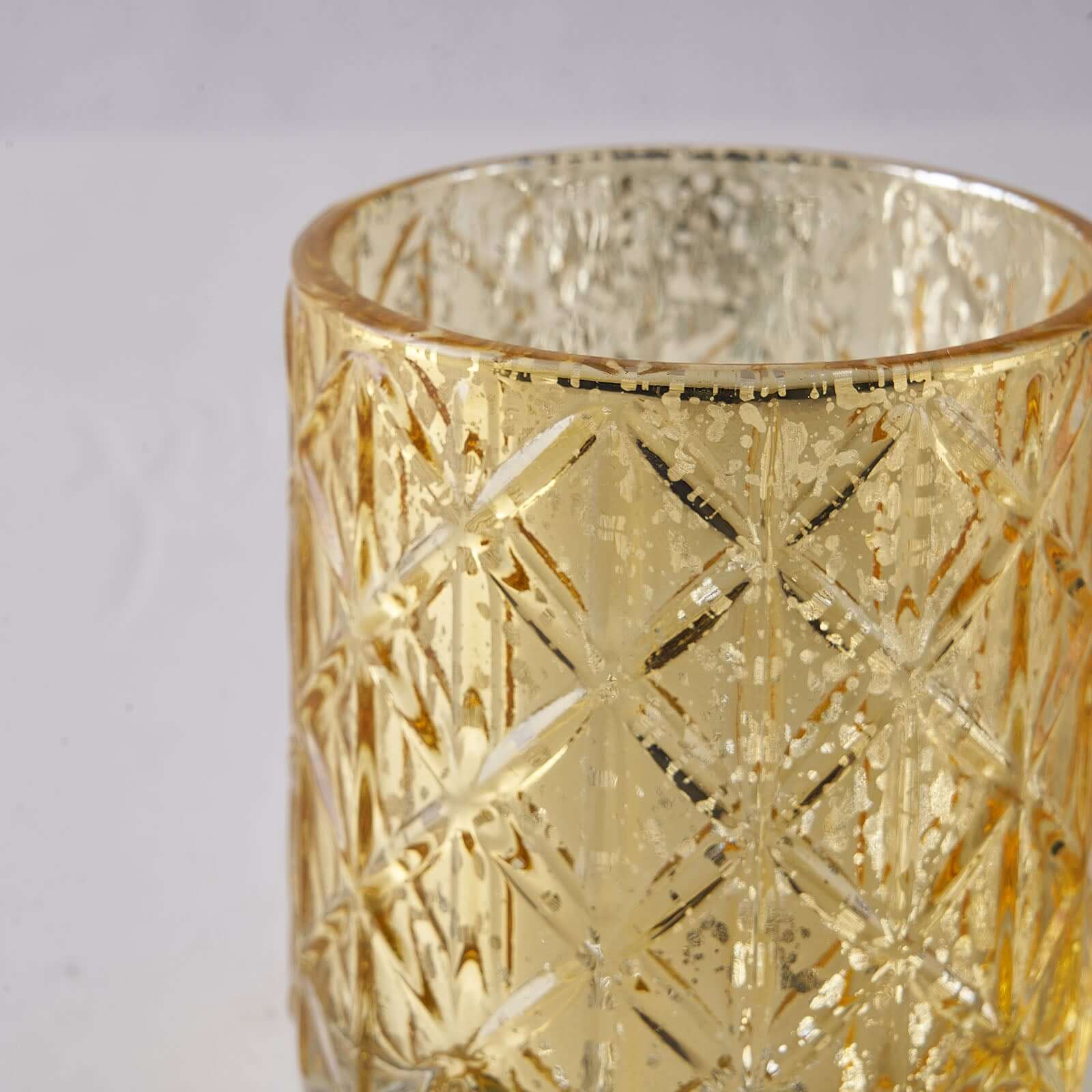 6-Pack Mercury Glass Candle Holders Shiny Gold with Geometric Design - Votive Tealight Holders 3