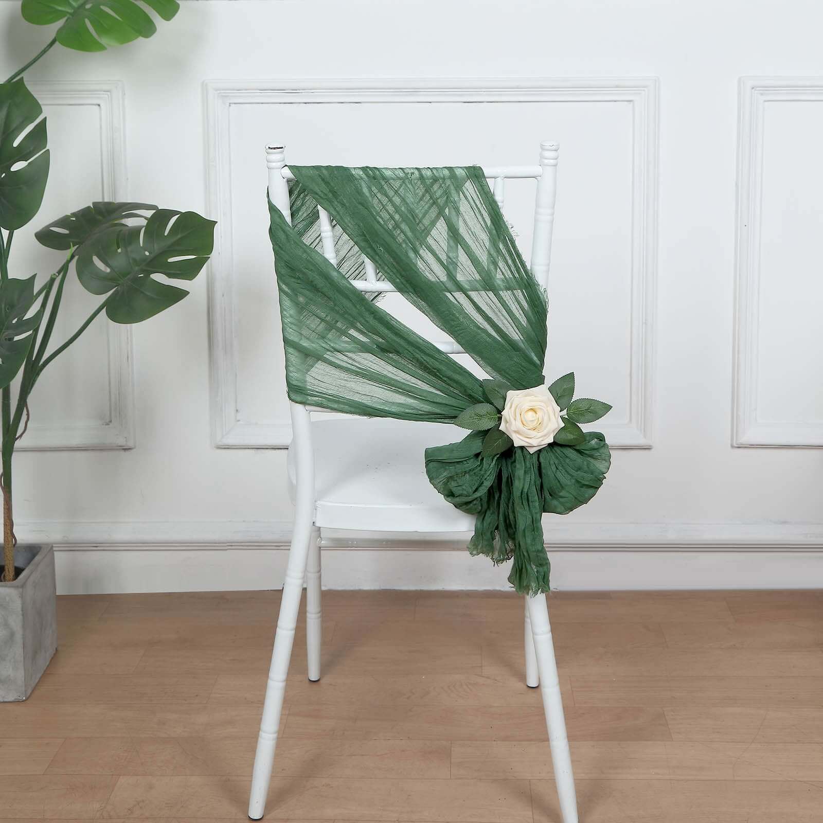 5 Pack Cheesecloth Gauze 16x88 Chair Sashes Olive Green - Boho Chair Decorations
