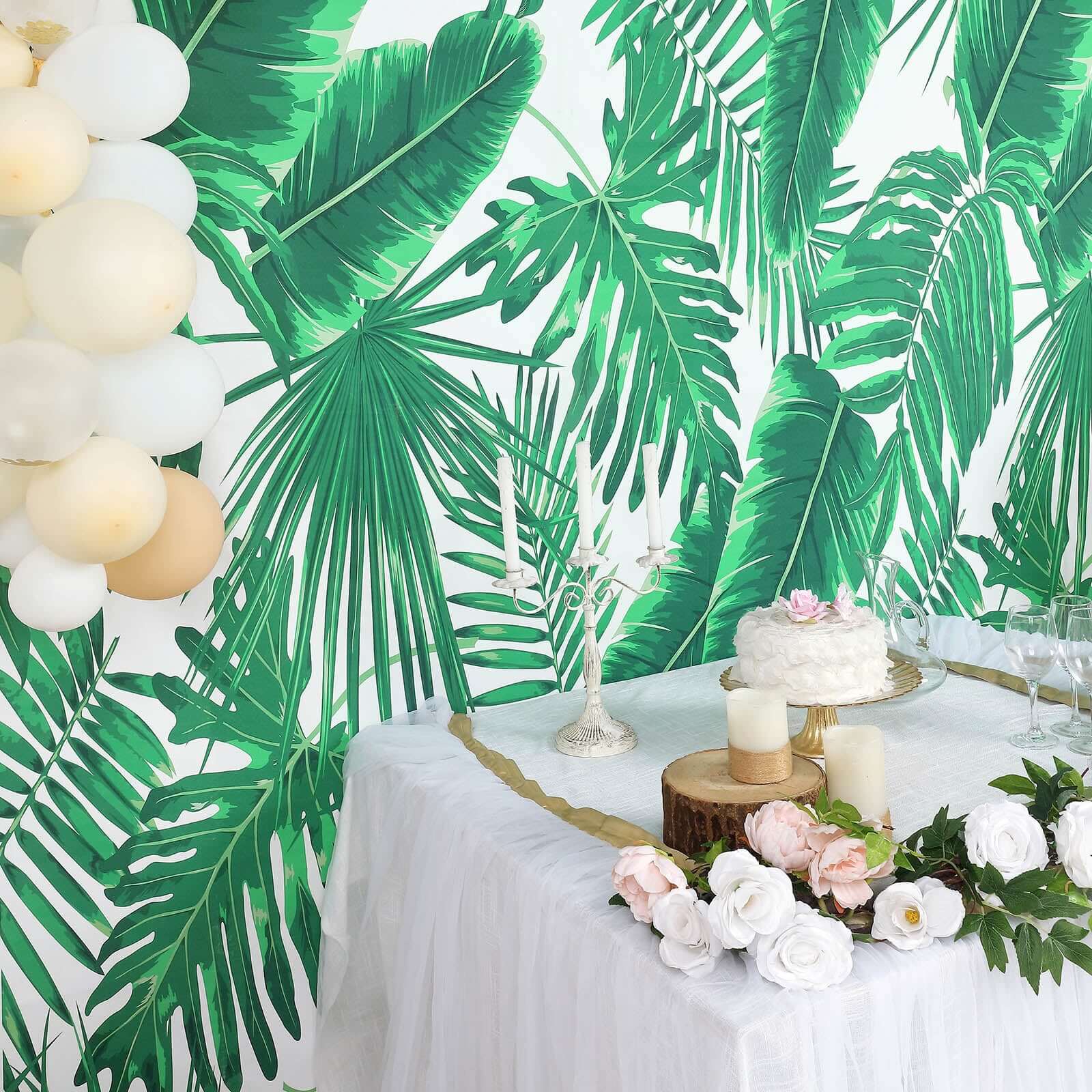 8ftx8ft Green White Tropical Palm Leaf Print Vinyl Photo Backdrop